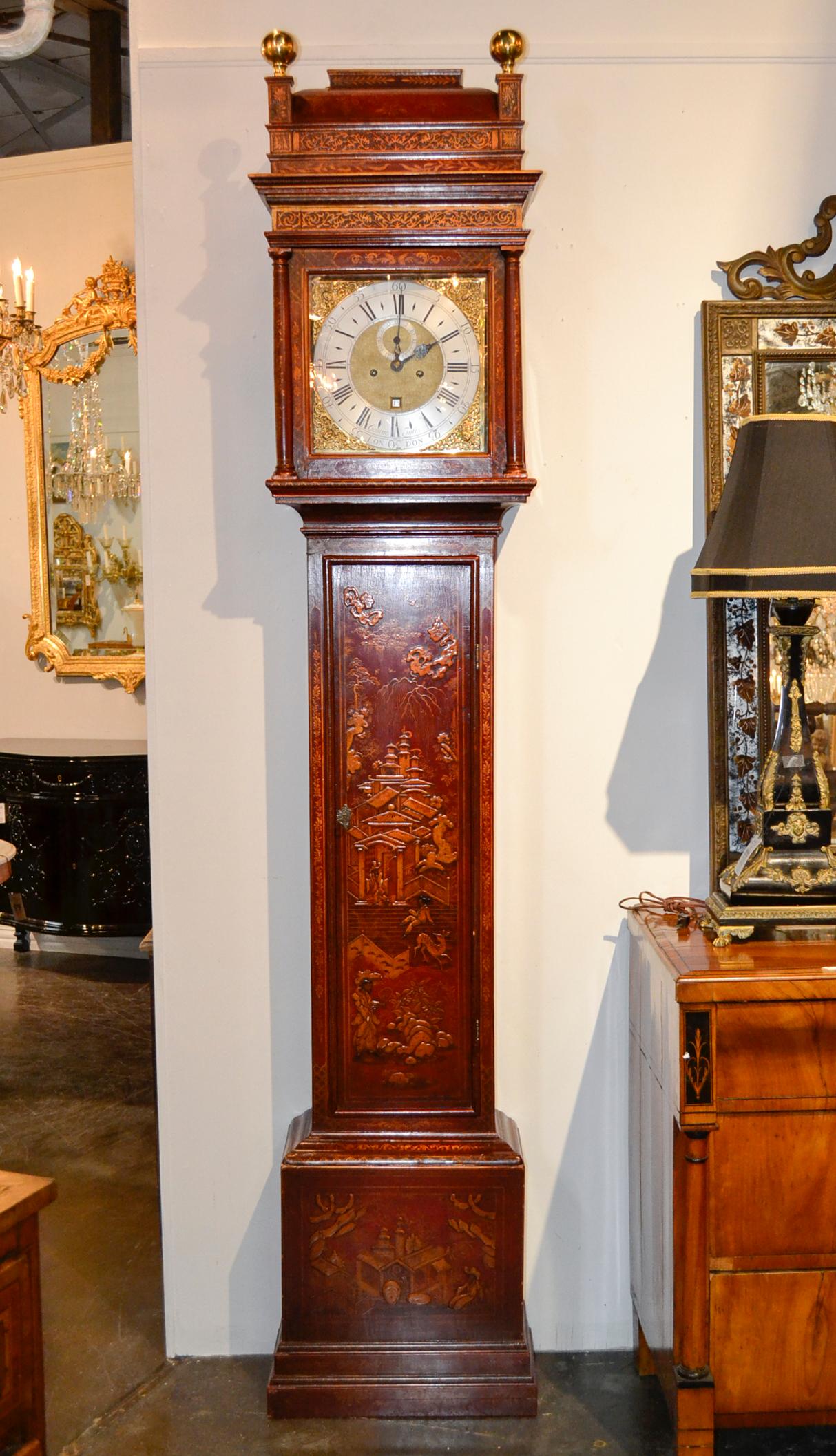 19th Century English Chinoiserie Tall Case Clock 1