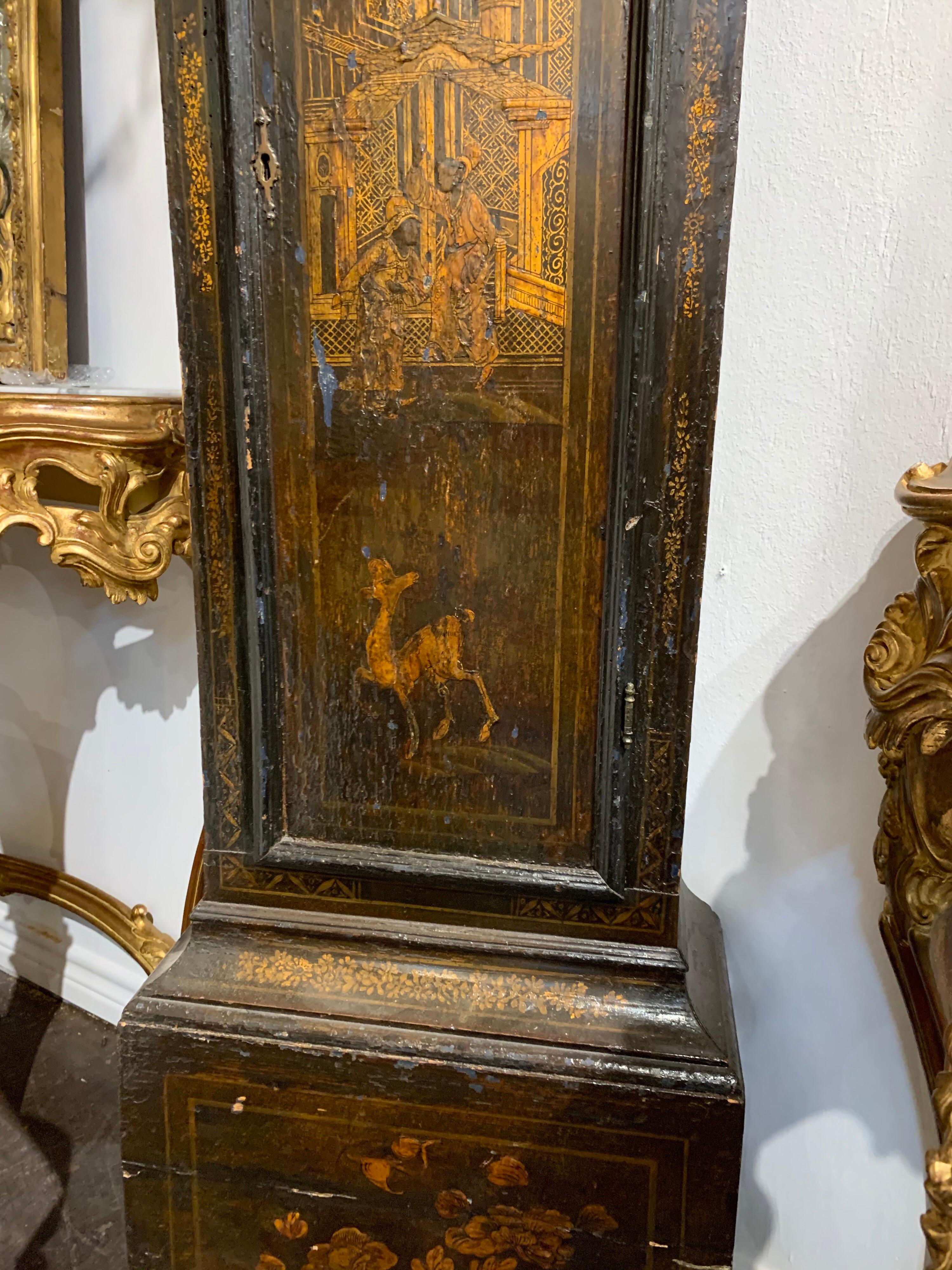 19th Century English Chinoiserie Tall Case Clock In Good Condition For Sale In Dallas, TX