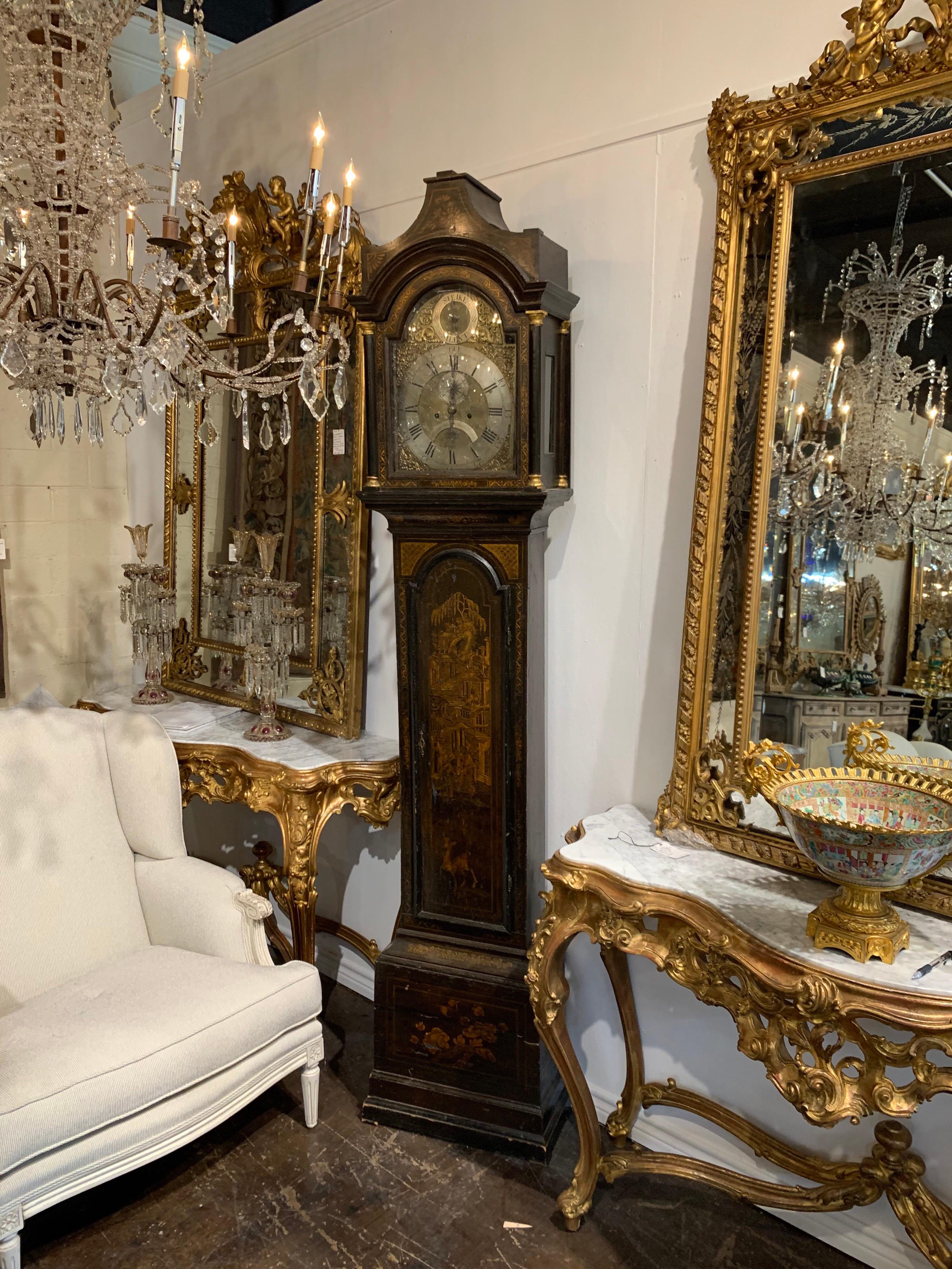 19th Century English Chinoiserie Tall Case Clock For Sale 1
