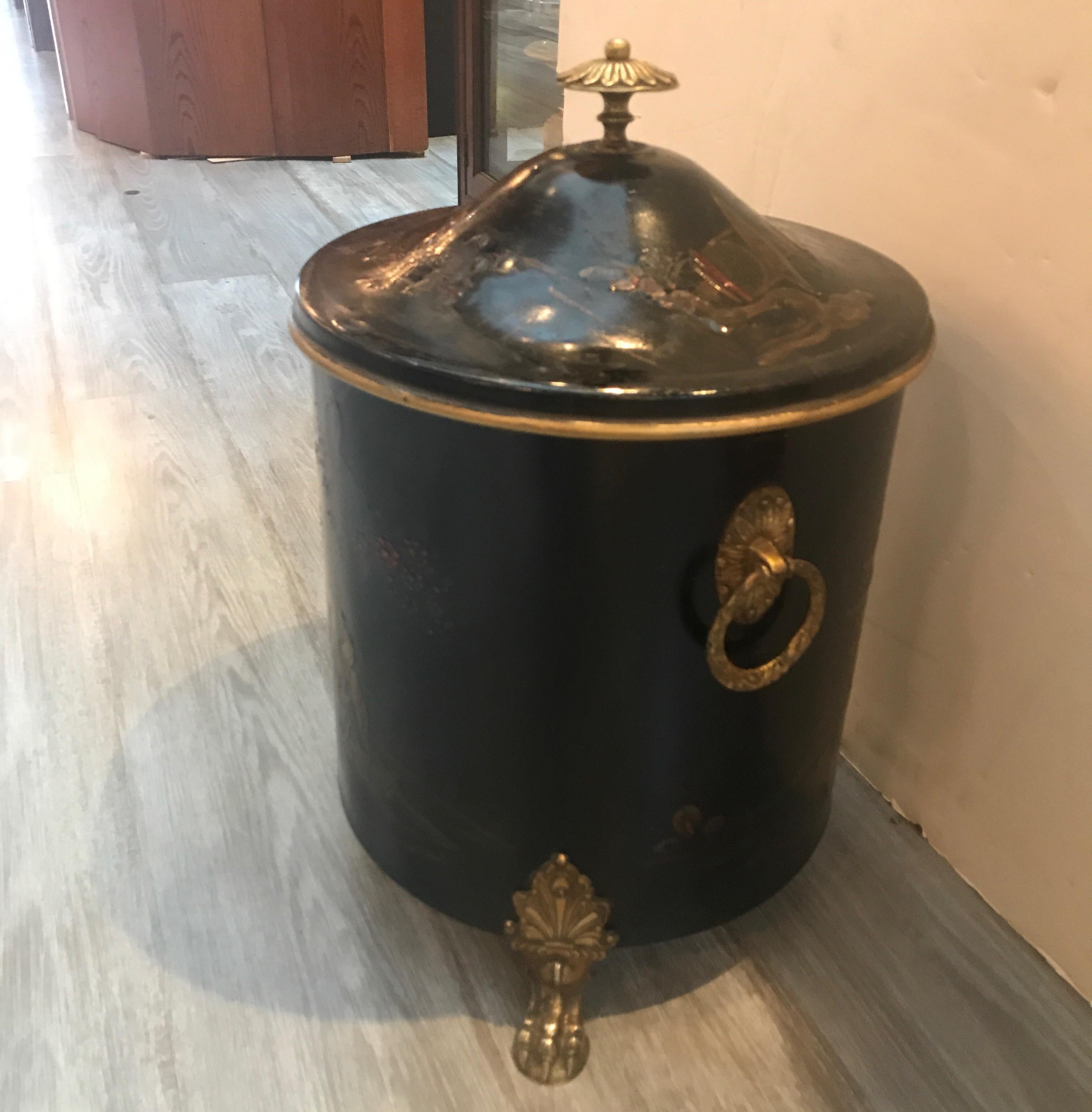 19th Century English Chinoiserie Tole Fireplace Tinder Box  In Excellent Condition In Lambertville, NJ