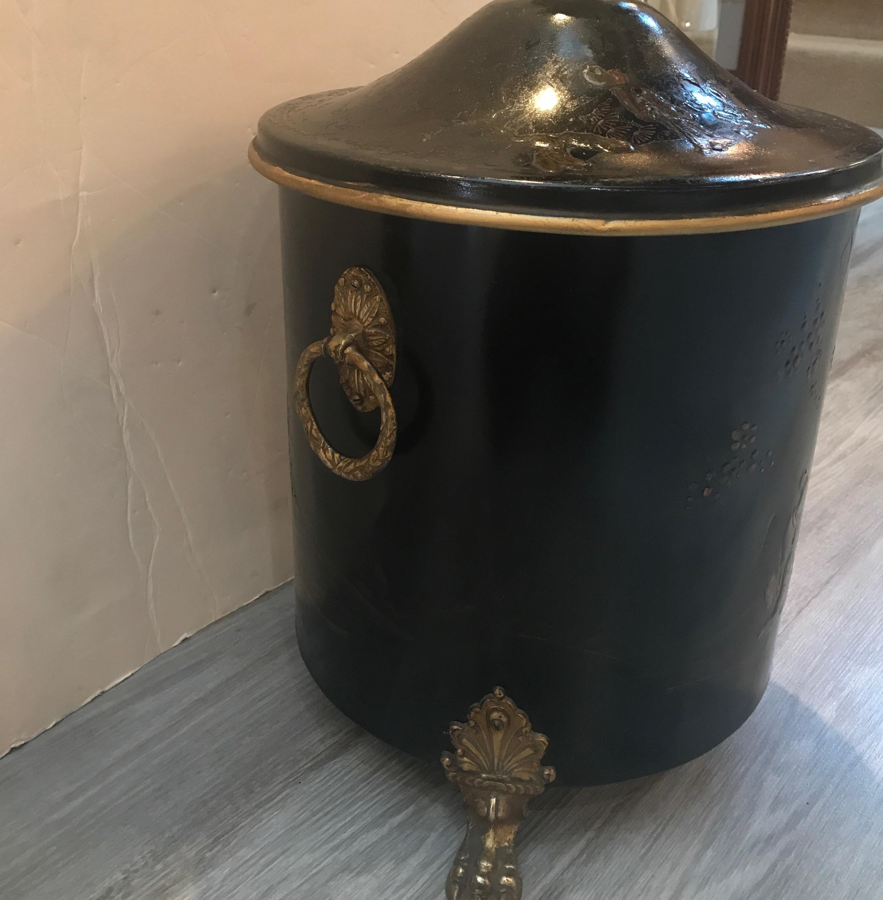 Brass 19th Century English Chinoiserie Tole Fireplace Tinder Box 