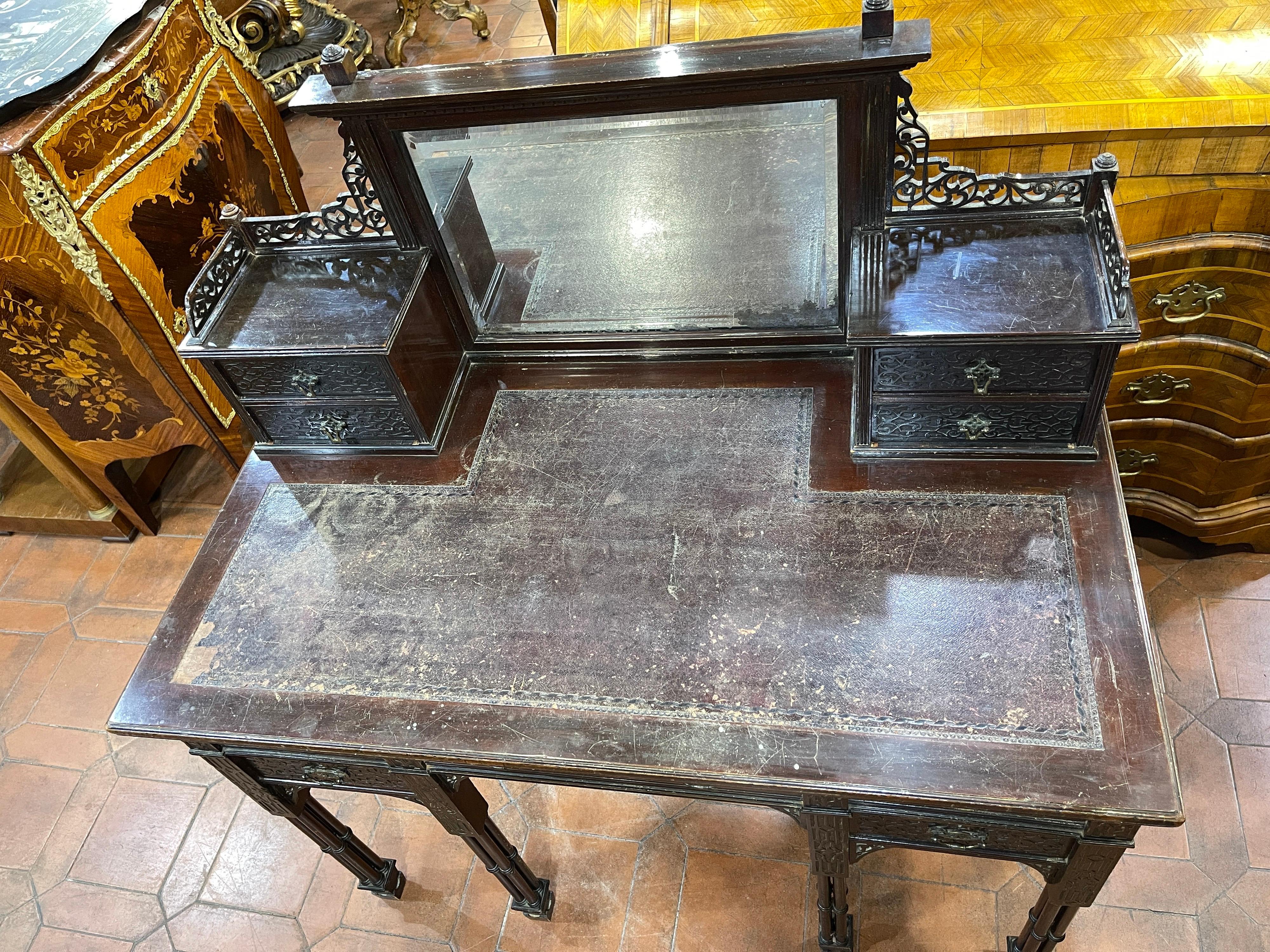 19th Century Late Victorian Mahogany Writing Table Signed Edwards & Roberts 1880 For Sale 2