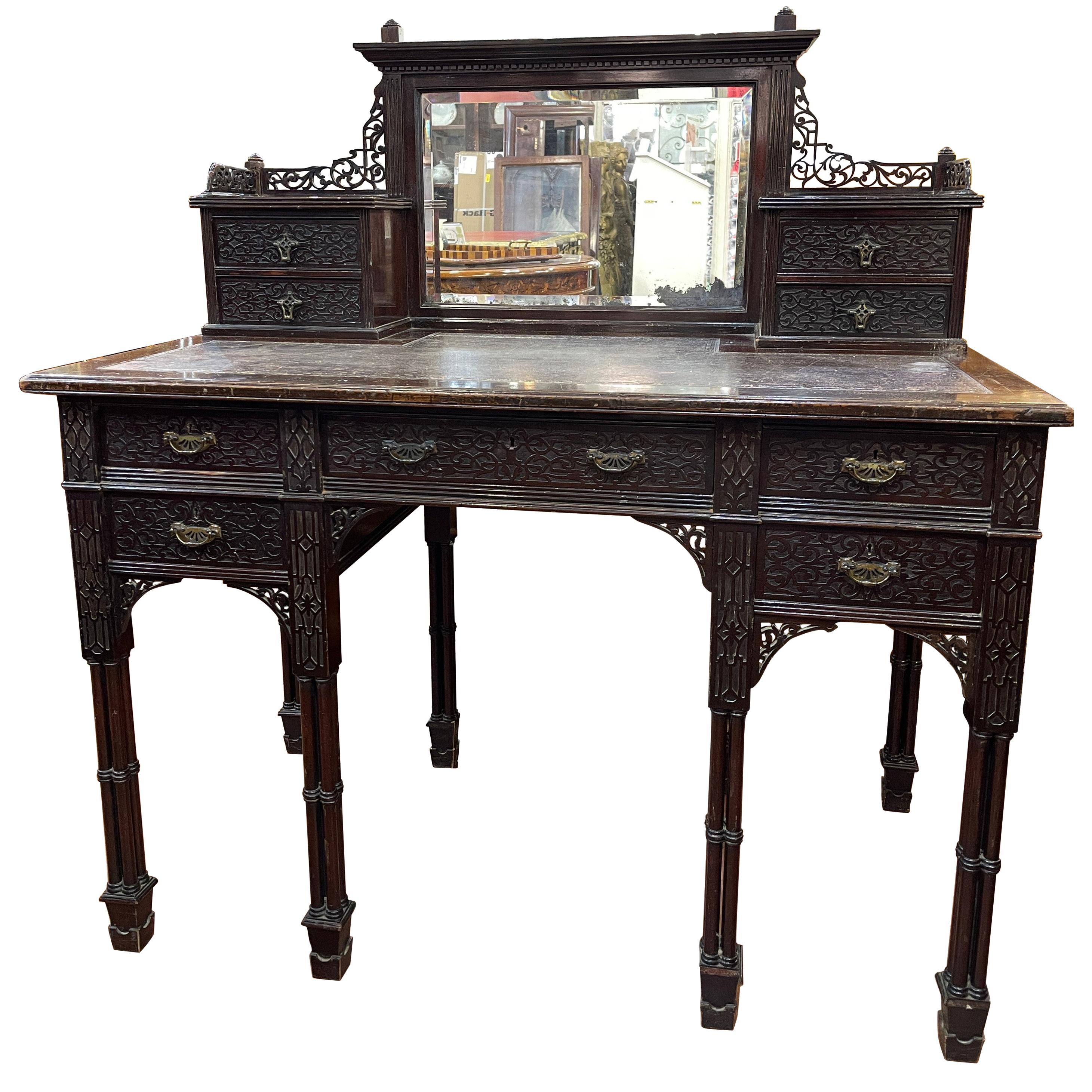 Spätviktorianischer Mahagoni-Schreibtisch aus dem 19. Jahrhundert, signiert Edwards & Roberts 1880