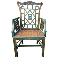 Antique 19th Century English Chippendale Chinoiserie Armchair