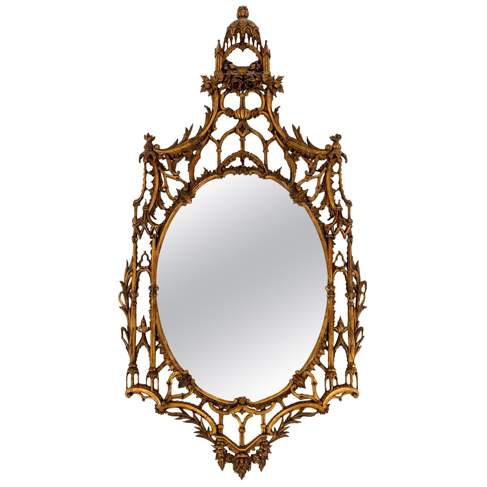 Miroir Chippendale anglais du 19ème siècle en bois doré