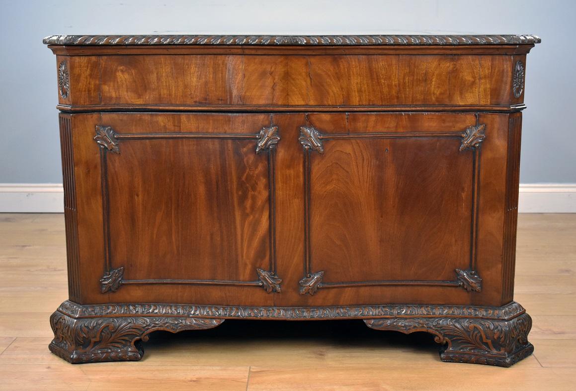 Leather 19th Century English Chippendale Mahogany Serpentine Partners Desk by S&H Jewell