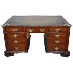 Antique 19th Century English Chippendale Mahogany Serpentine Partners Desk by S&H Jewell
