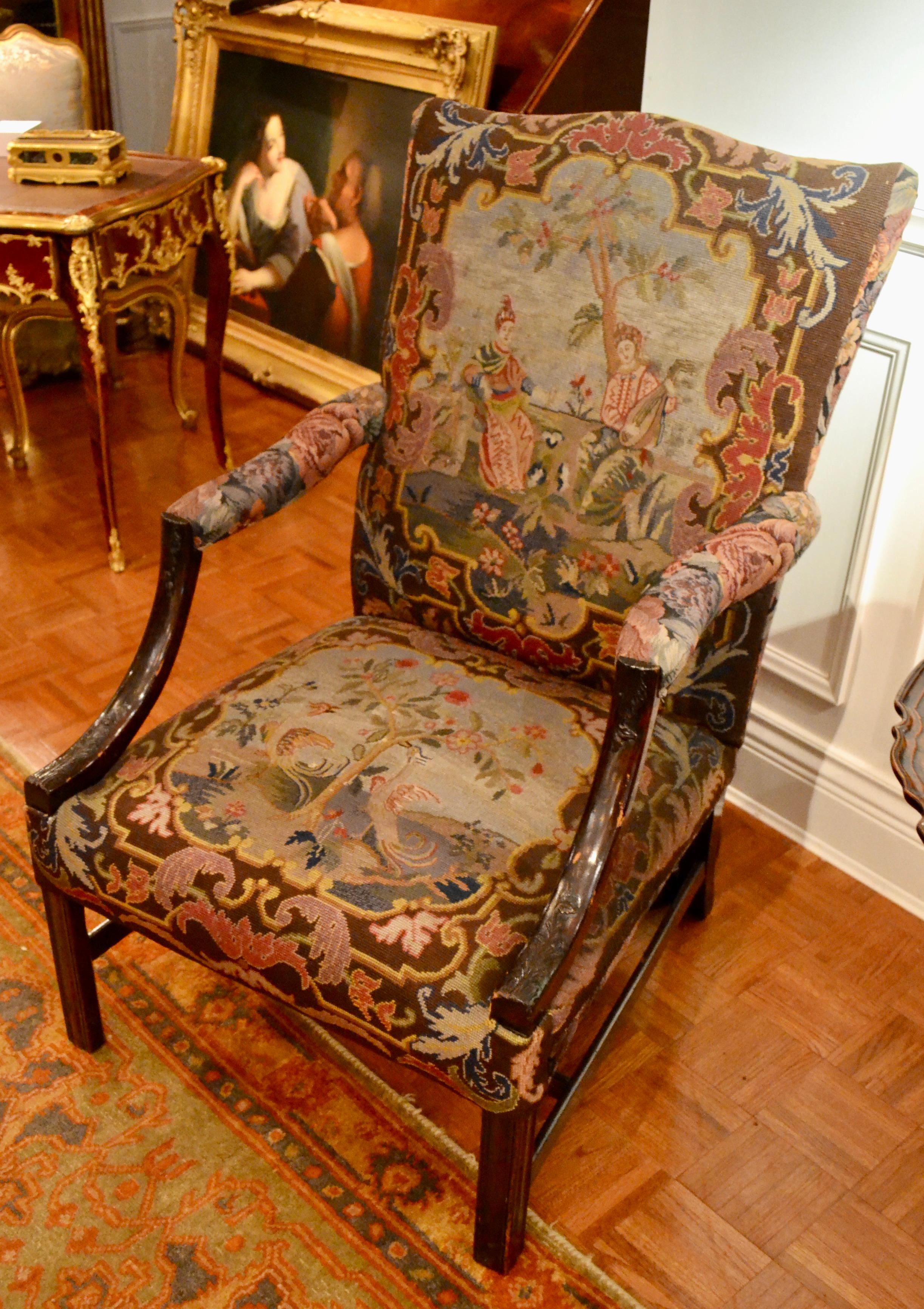 Carved 19th Century English Chippendale Style Library Chair For Sale