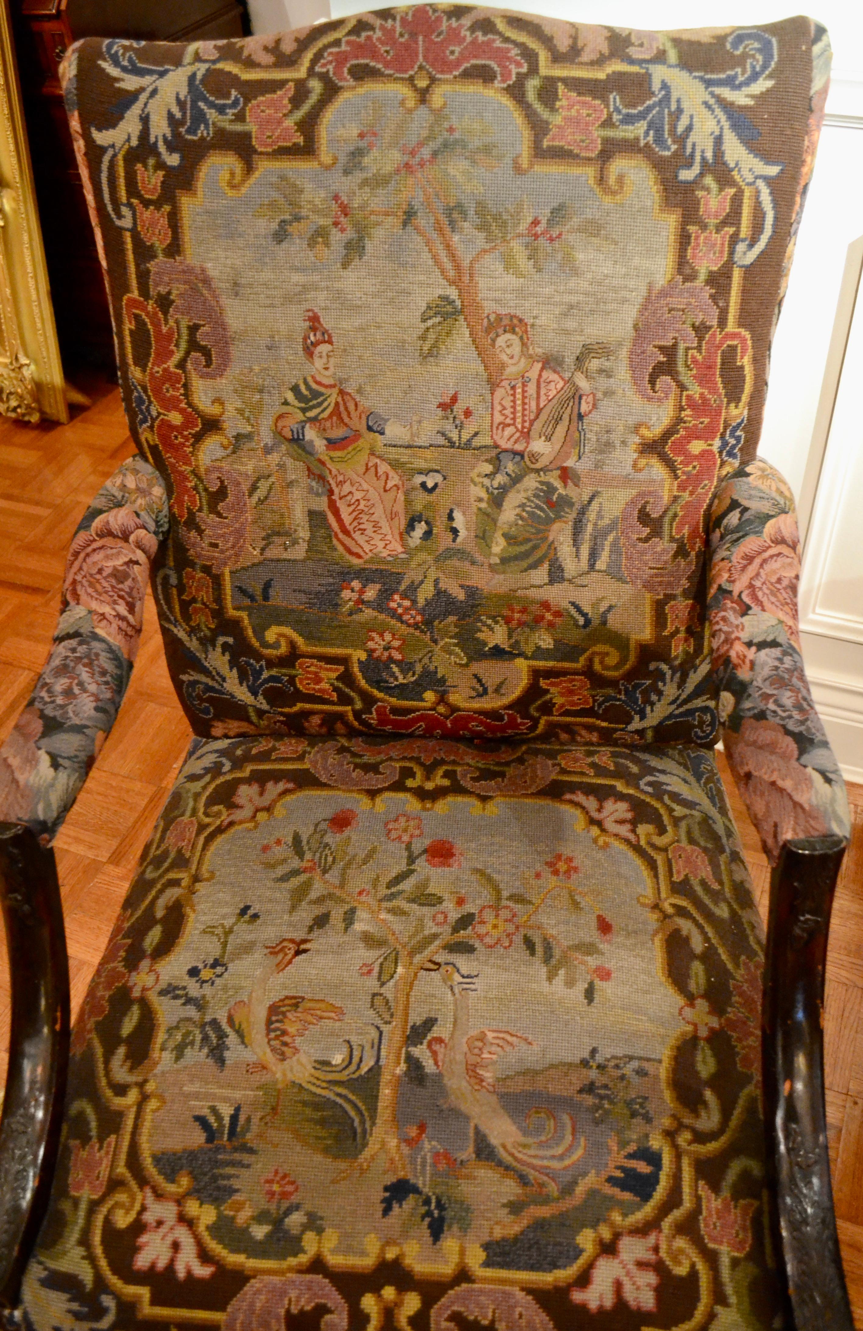 Upholstery 19th Century English Chippendale Style Library Chair For Sale