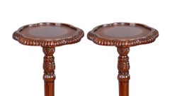 19th Century English Chippendale Style Pair Tripod Foot Candle Stand / Pedestal