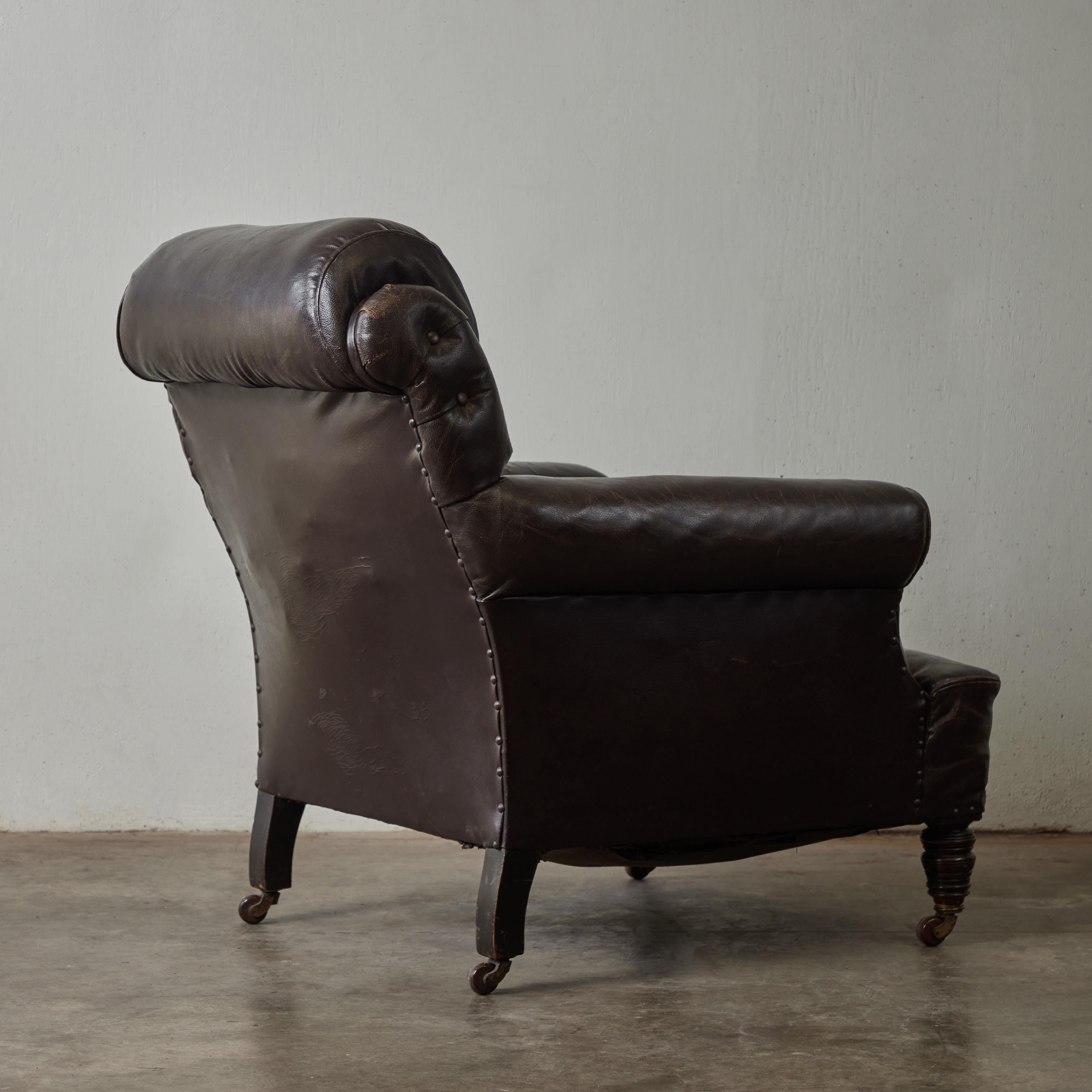 Mid-19th Century 19th Century English Chocolate Leather Club Chair