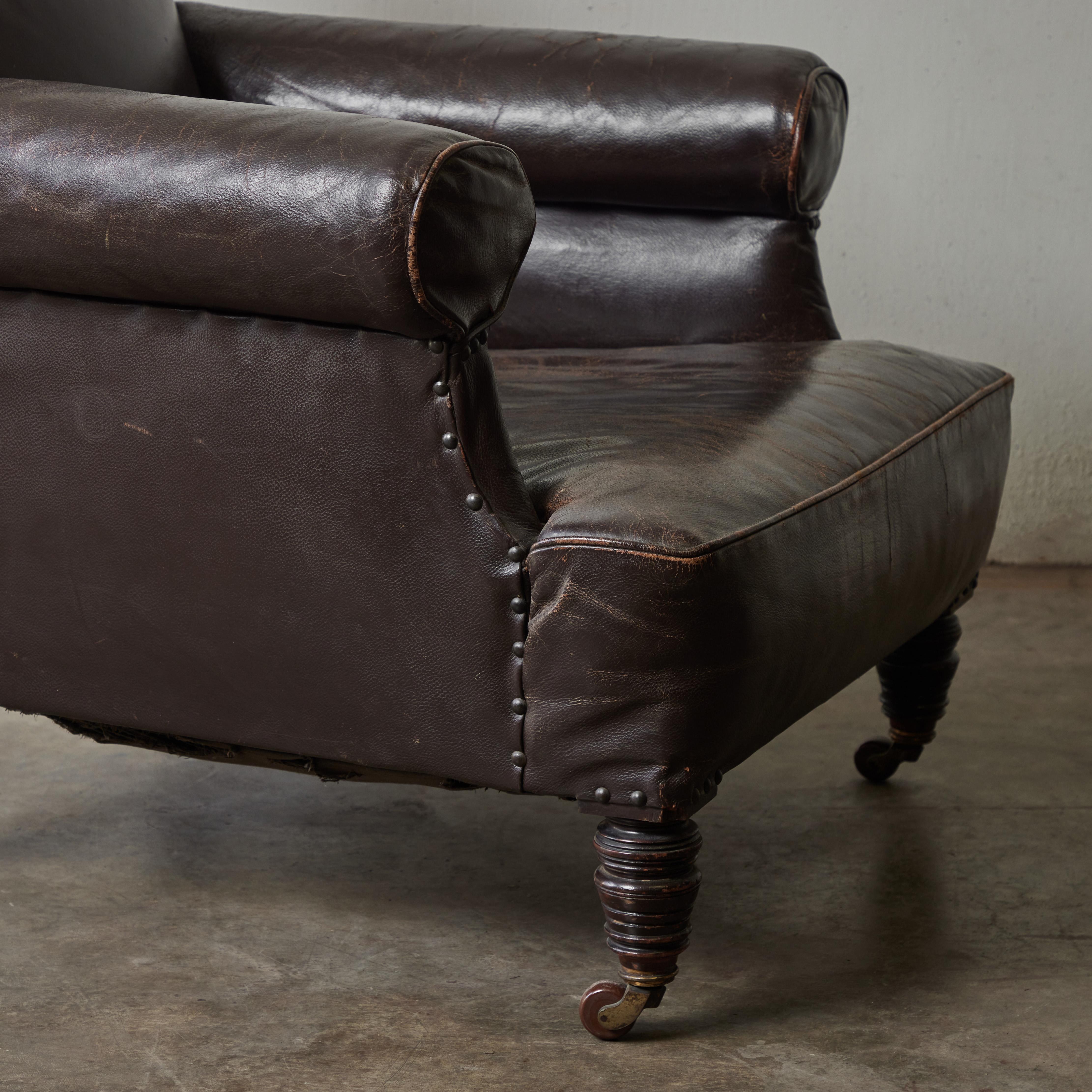 19th Century English Chocolate Leather Club Chair 2