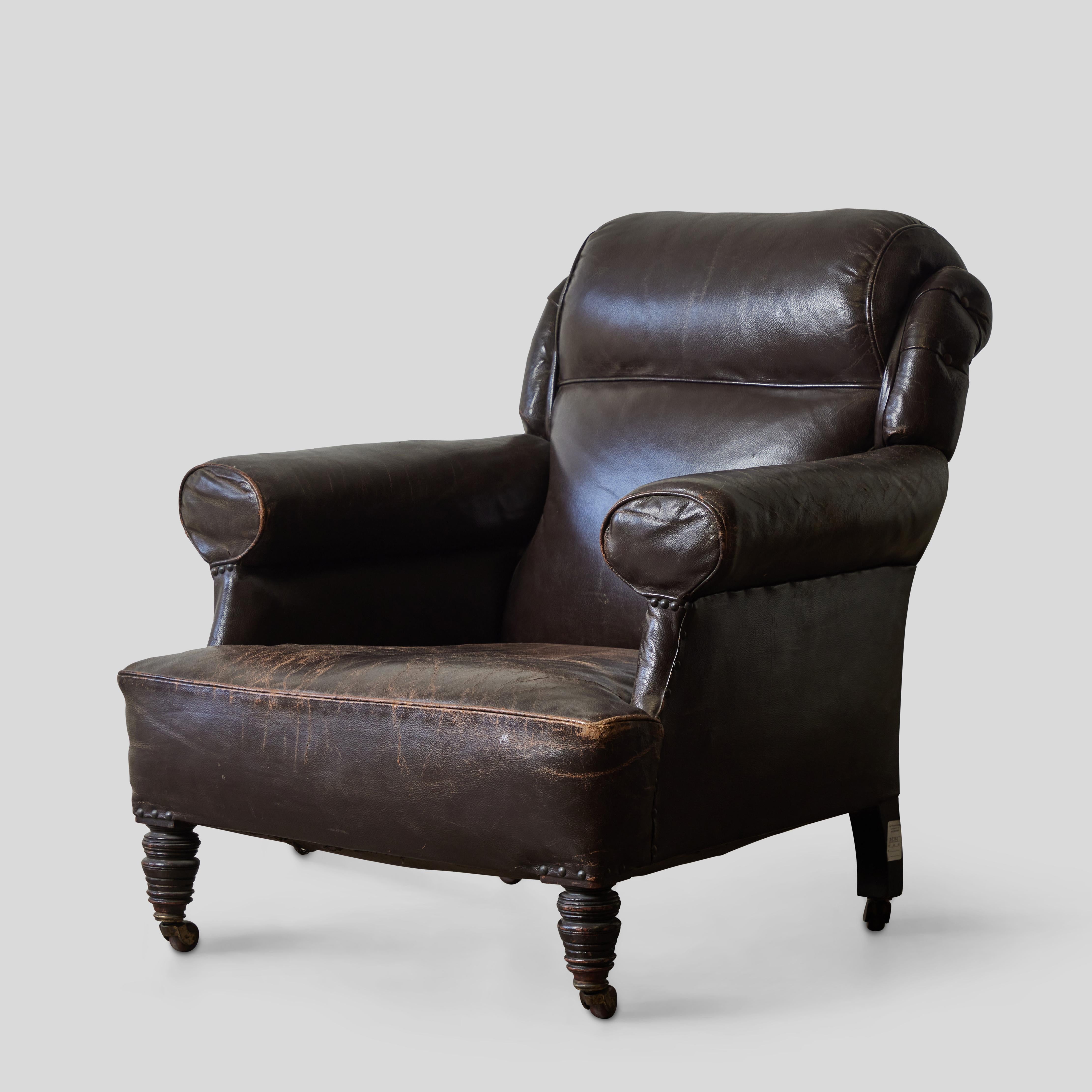 19th Century English Chocolate Leather Club Chair 3