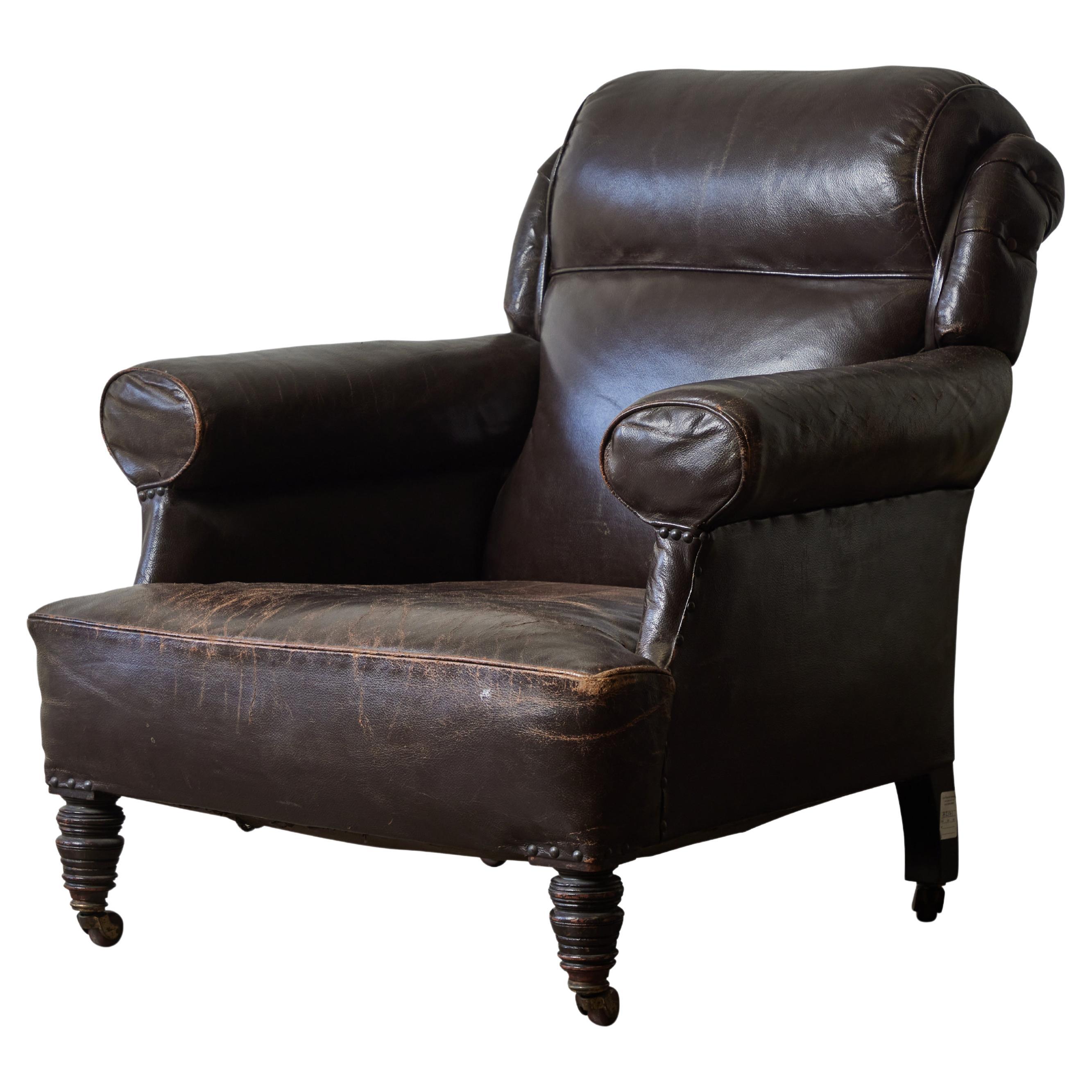 19th Century English Chocolate Leather Club Chair