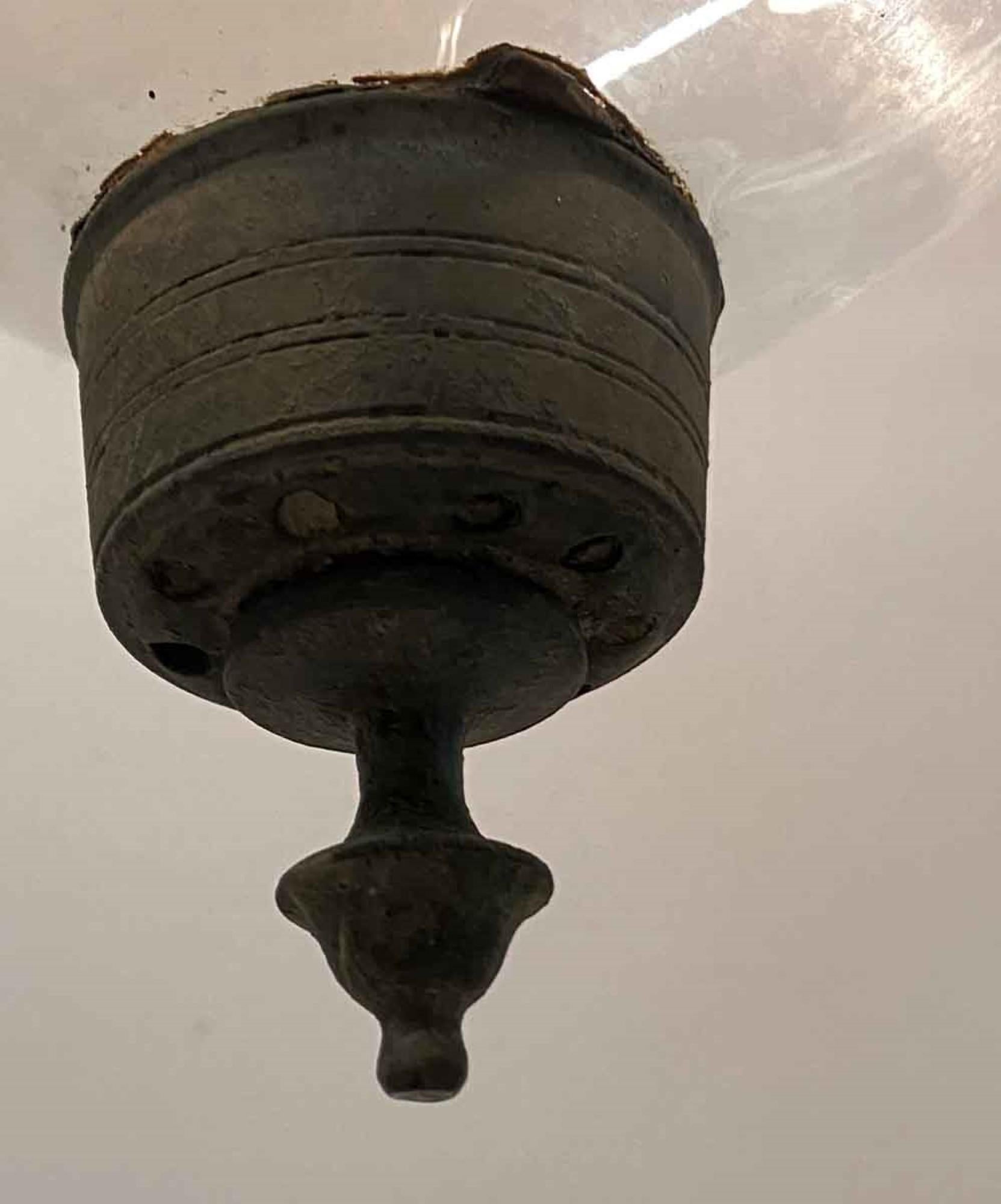 Brass 19th Century English Clear Bell Jar Pendant Lantern 3 Bulb Cluster
