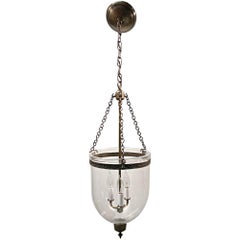 Antique 19th Century English Clear Bell Jar Pendant Lantern 3 Bulb Cluster