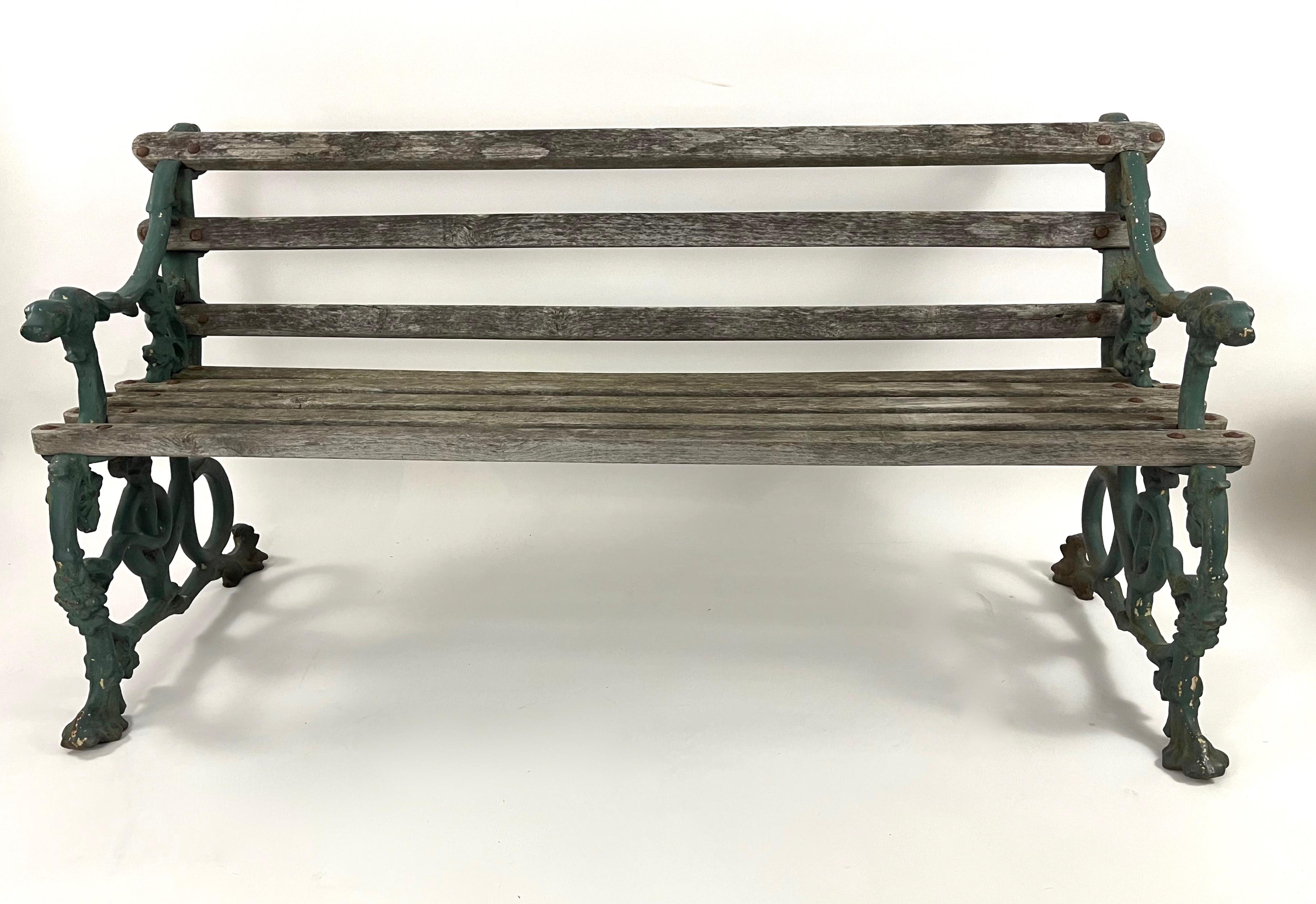 19th Century English Colebrookdale Cast Iron and Wood Garden Bench In Good Condition In Essex, MA