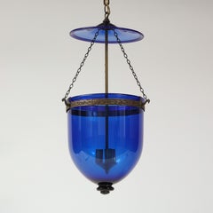 19th Century English Cobalt Blue Glass Bell Jar Lantern