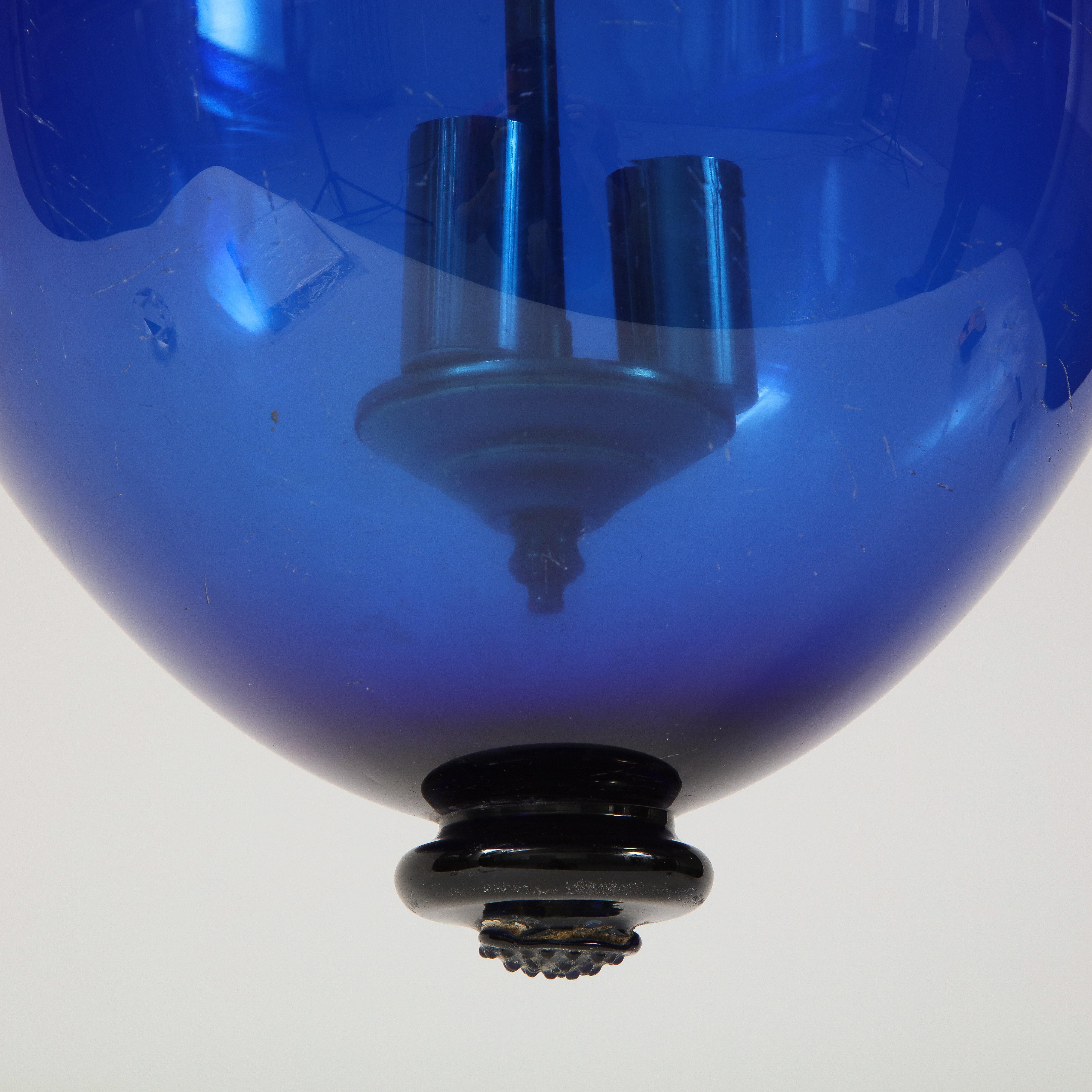 19th Century English Cobalt Blue Glass Bell Jar Lantern 1