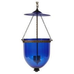 Antique 19th Century English Cobalt Blue Glass Bell Jar Lantern