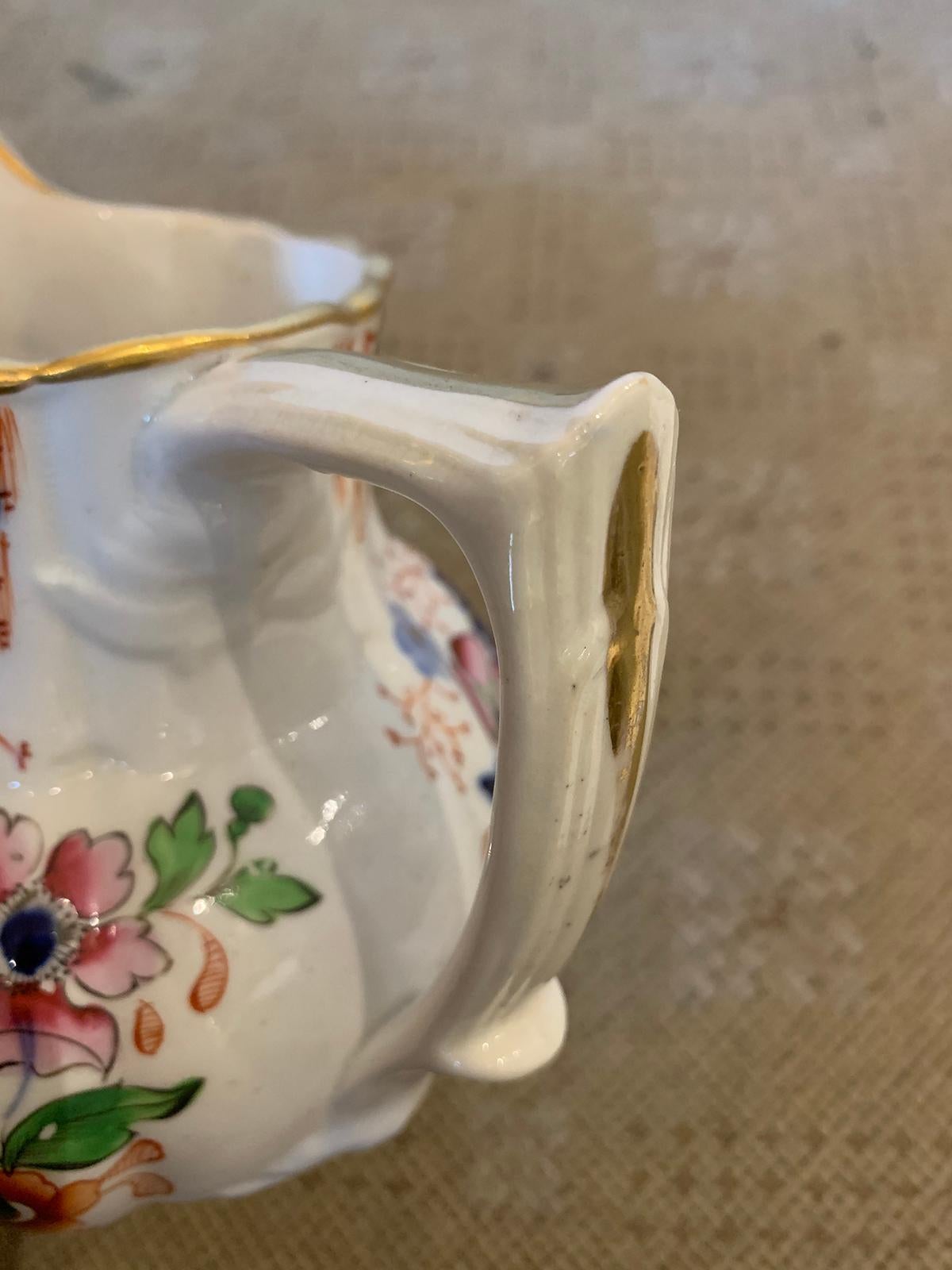 19th Century English Cobalt Blue and Orange Porcelain Pitcher with Gilt Details For Sale 7