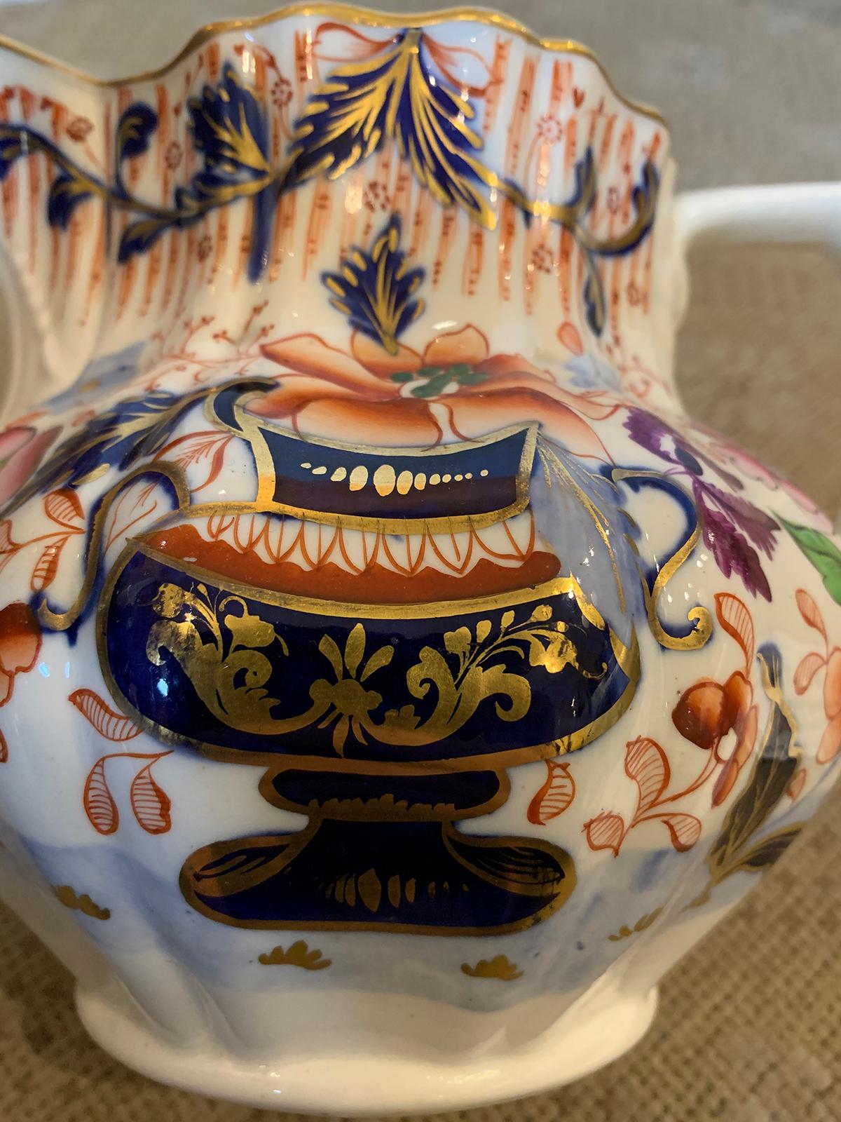19th Century English Cobalt Blue and Orange Porcelain Pitcher with Gilt Details For Sale 8
