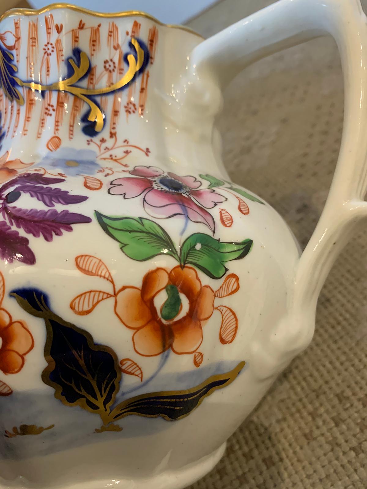 19th Century English Cobalt Blue and Orange Porcelain Pitcher with Gilt Details For Sale 9