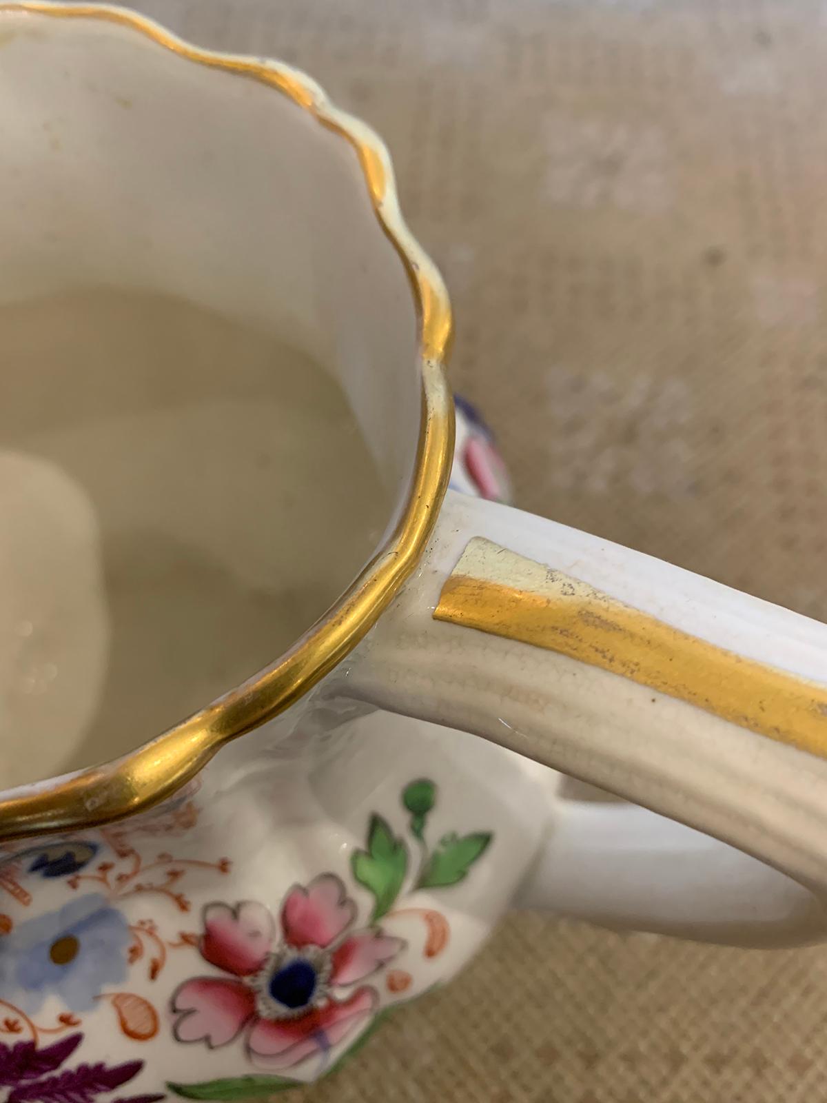 19th Century English Cobalt Blue and Orange Porcelain Pitcher with Gilt Details For Sale 10