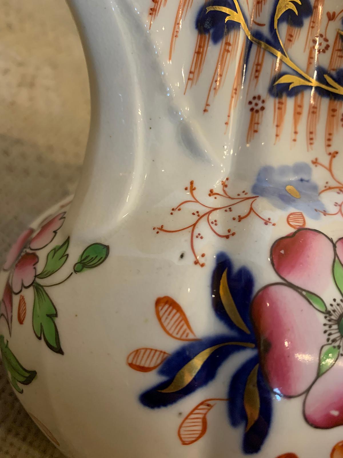 19th Century English Cobalt Blue and Orange Porcelain Pitcher with Gilt Details For Sale 11