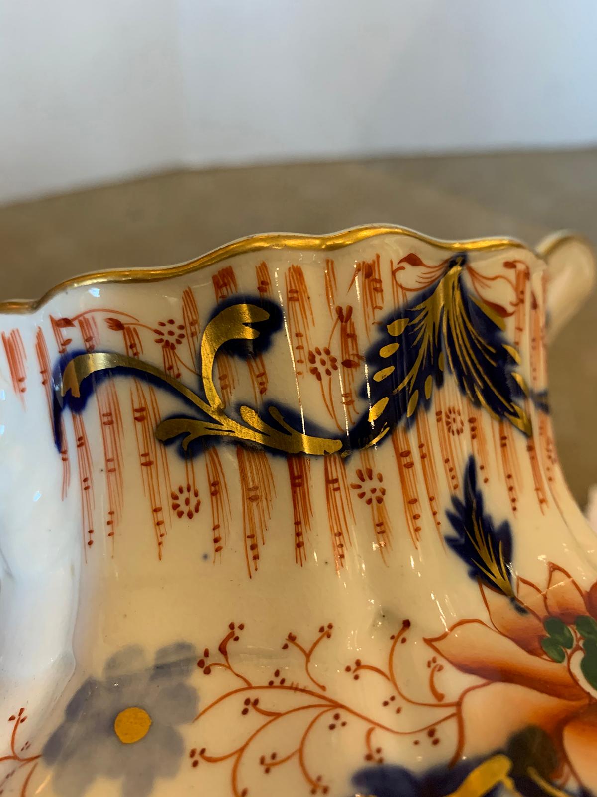 19th Century English Cobalt Blue and Orange Porcelain Pitcher with Gilt Details For Sale 4