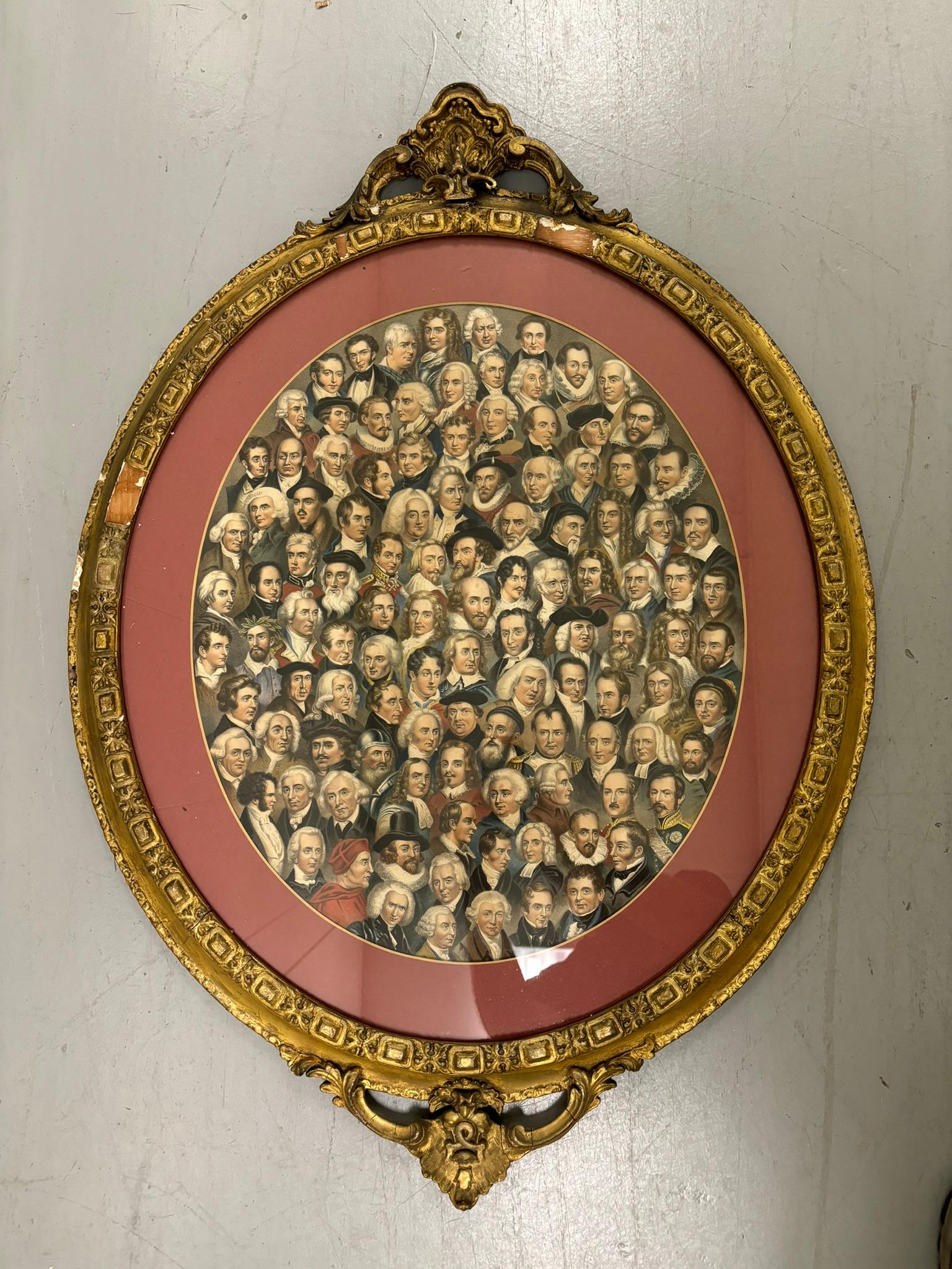 Lithographie anglaise en couleur du 19ème siècle « Eminent Men » avec cadre en bois doré en vente 6