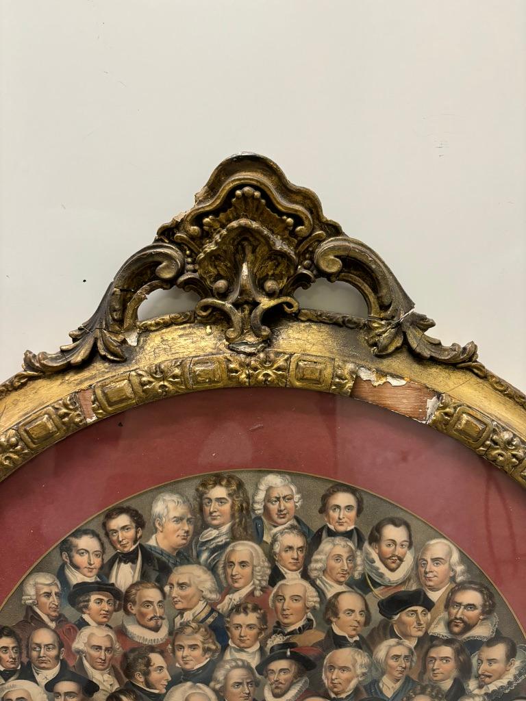 Lithographie anglaise en couleur du 19ème siècle « Eminent Men » avec cadre en bois doré Bon état - En vente à Stamford, CT