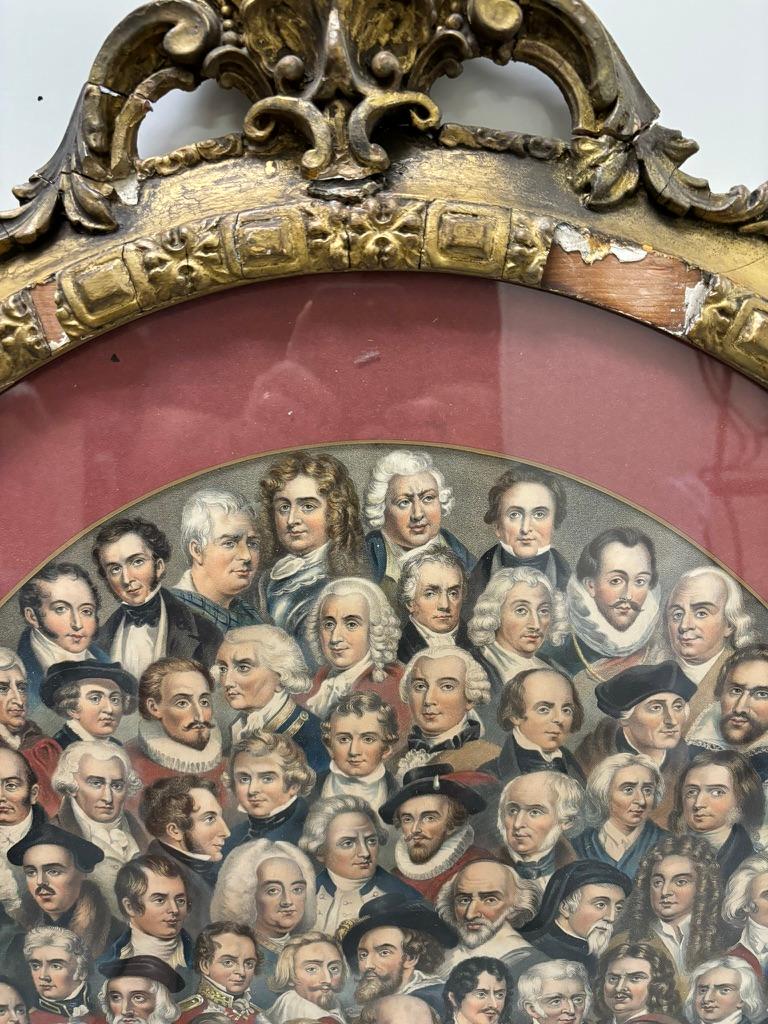 XIXe siècle Lithographie anglaise en couleur du 19ème siècle « Eminent Men » avec cadre en bois doré en vente