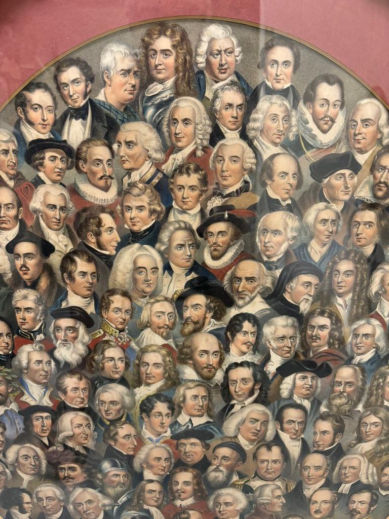 Bois doré Lithographie anglaise en couleur du 19ème siècle « Eminent Men » avec cadre en bois doré en vente