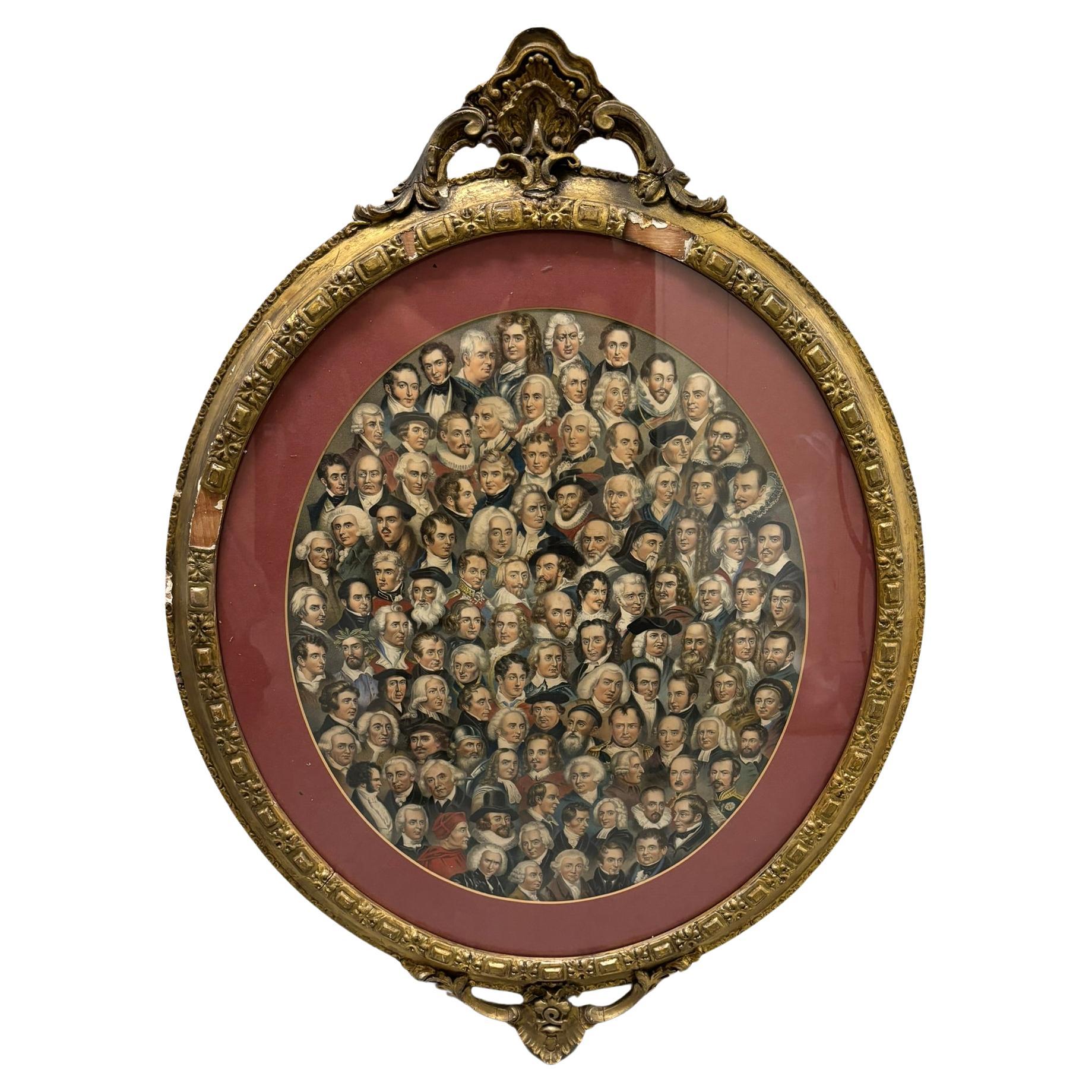19th Century English Color Lithograph 'Eminent Men' Gilt Wood Frame