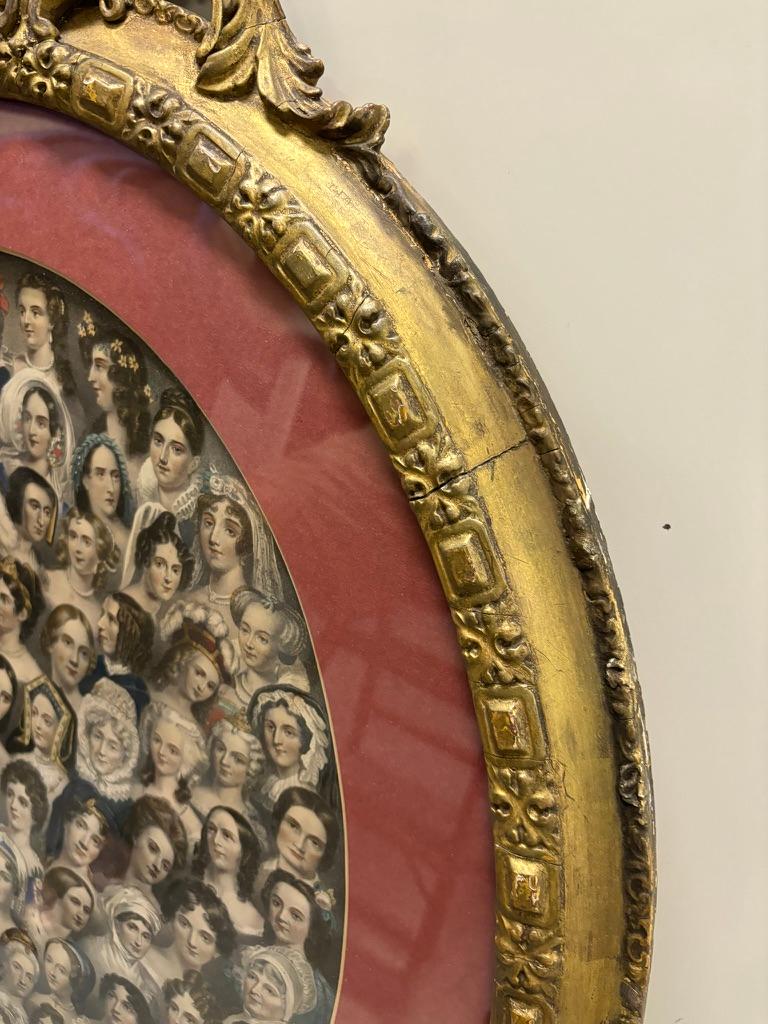 19th Century English Color Lithograph 'Eminent Women'  Gilt Wood Frame For Sale 6