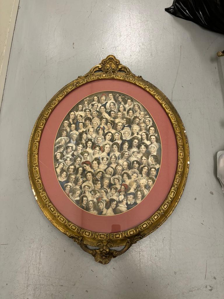 19th Century English Color Lithograph 'Eminent Women'  Gilt Wood Frame For Sale 1