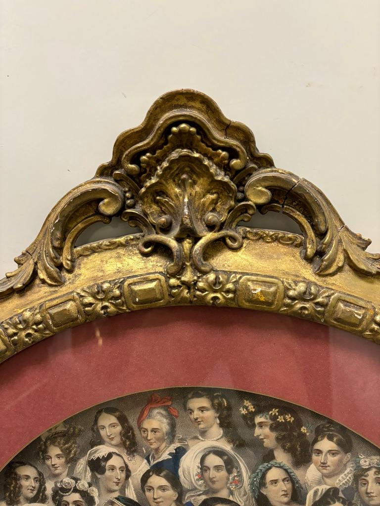 19th Century English Color Lithograph 'Eminent Women'  Gilt Wood Frame For Sale 3