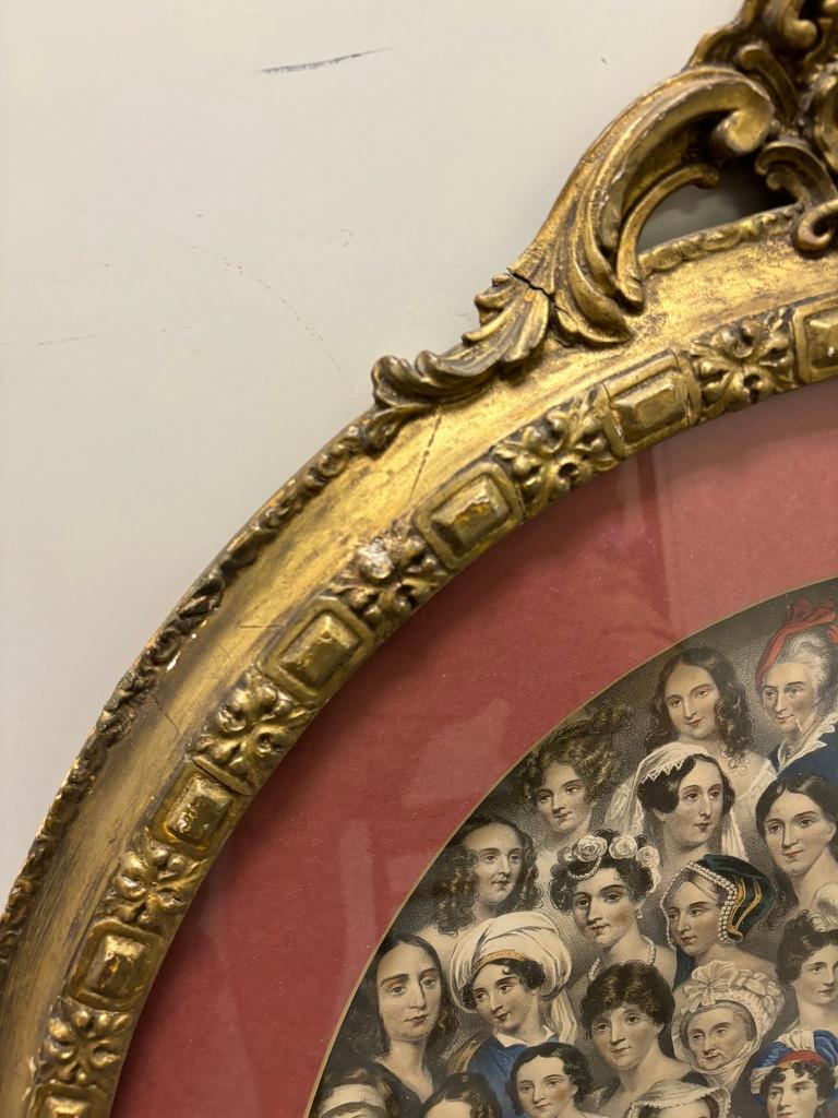 19th Century English Color Lithograph 'Eminent Women'  Gilt Wood Frame For Sale 4