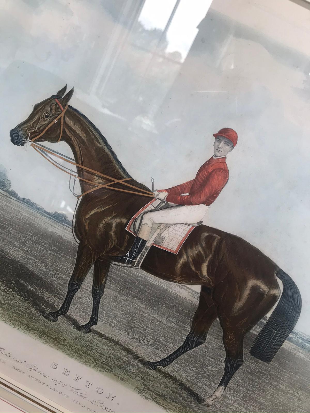 19th Century English Colored Engraving, Sefton the Racehorse & Henry Constable In Good Condition For Sale In Atlanta, GA