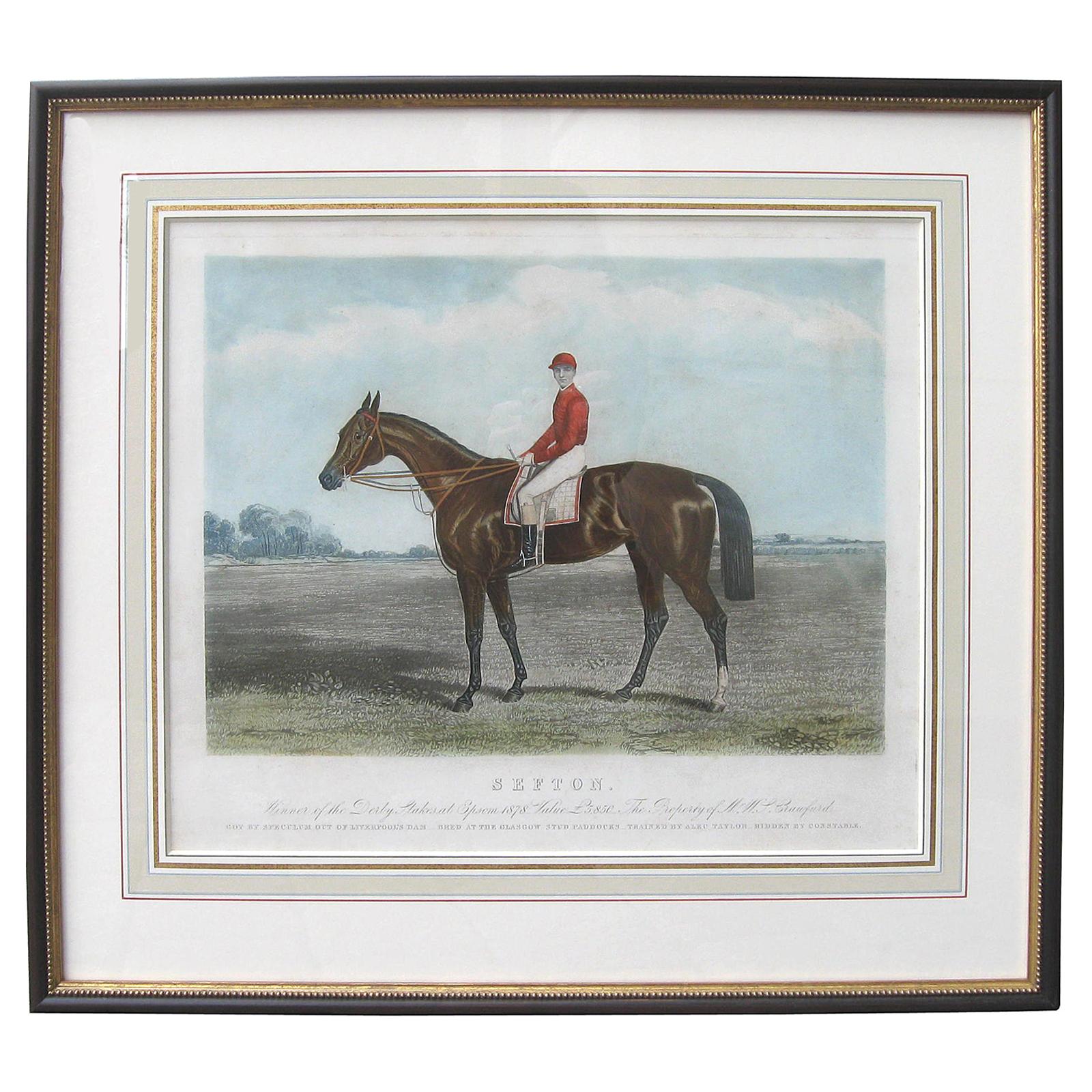 19th Century English Colored Engraving, Sefton the Racehorse & Henry Constable