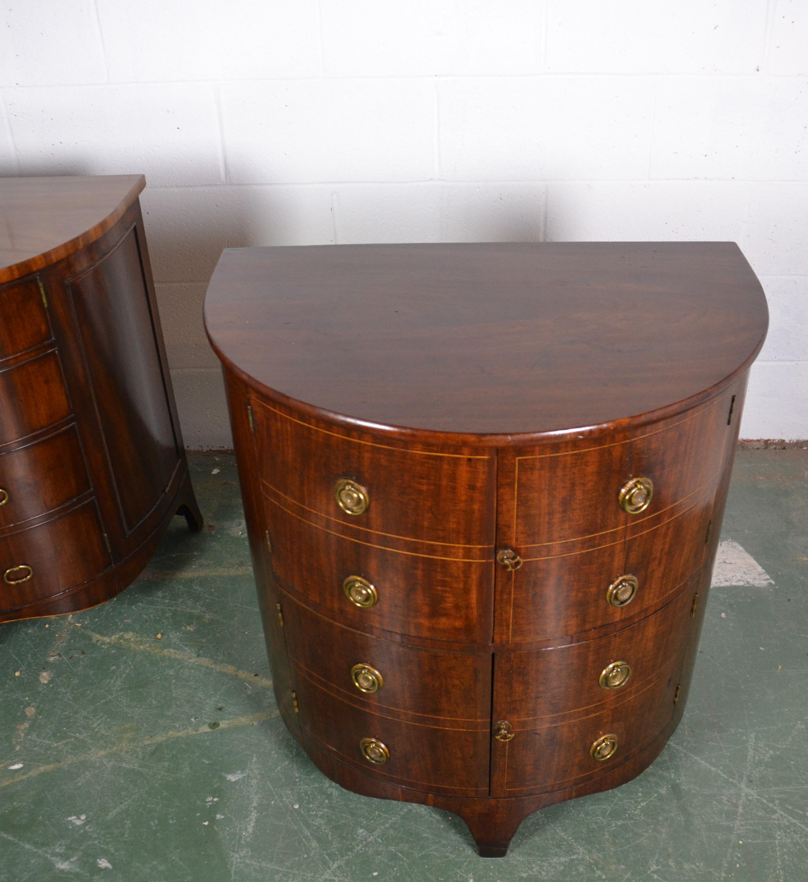 19th century English commode. One is slightly smaller and has different brass pulls. The smaller size 27
