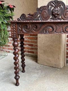 19th century English Console Foyer Sofa Table Barley Twist Carved Renaissance