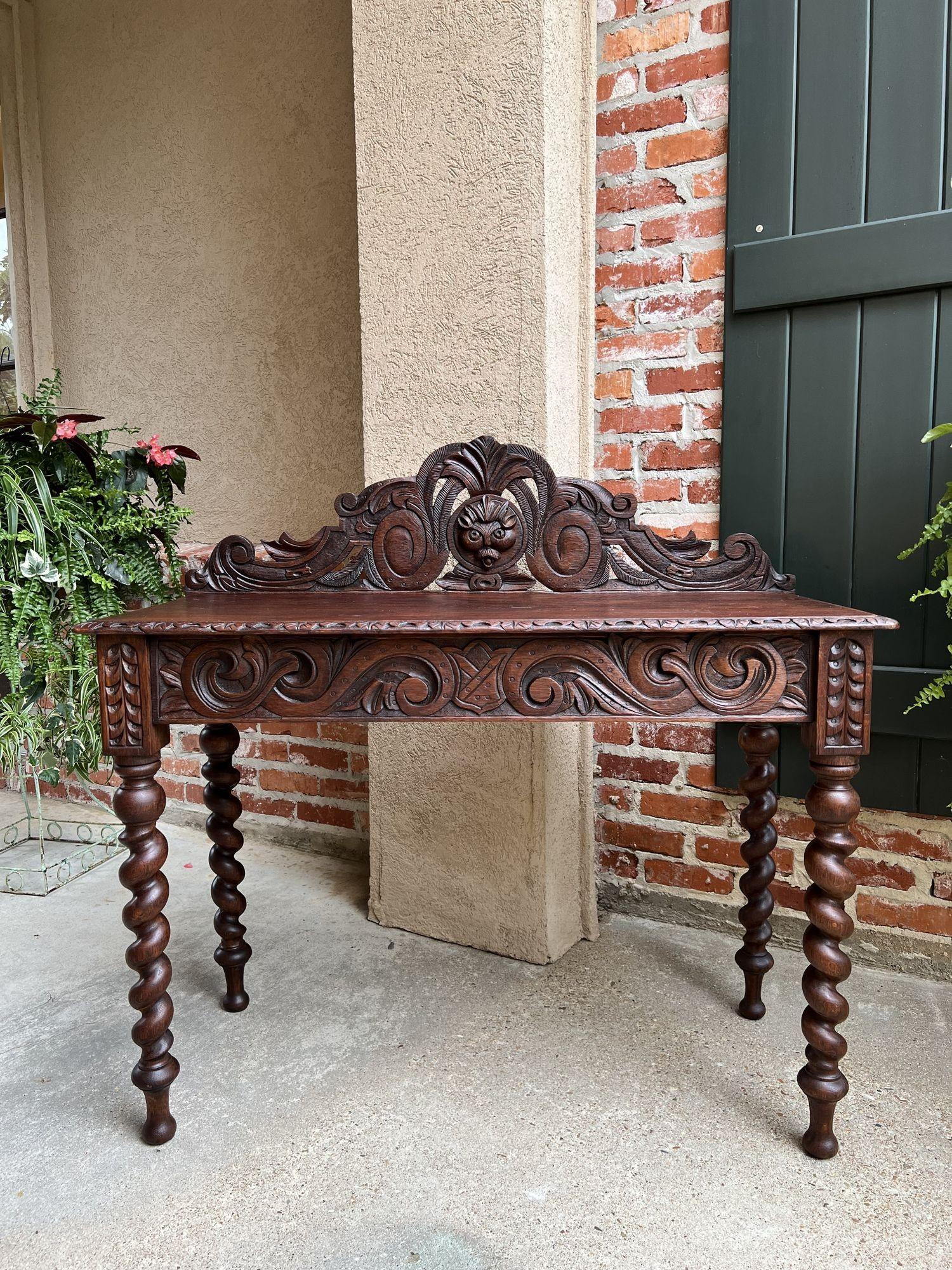 19th century English Console Foyer Sofa Table Barley Twist Carved Renaissance 13