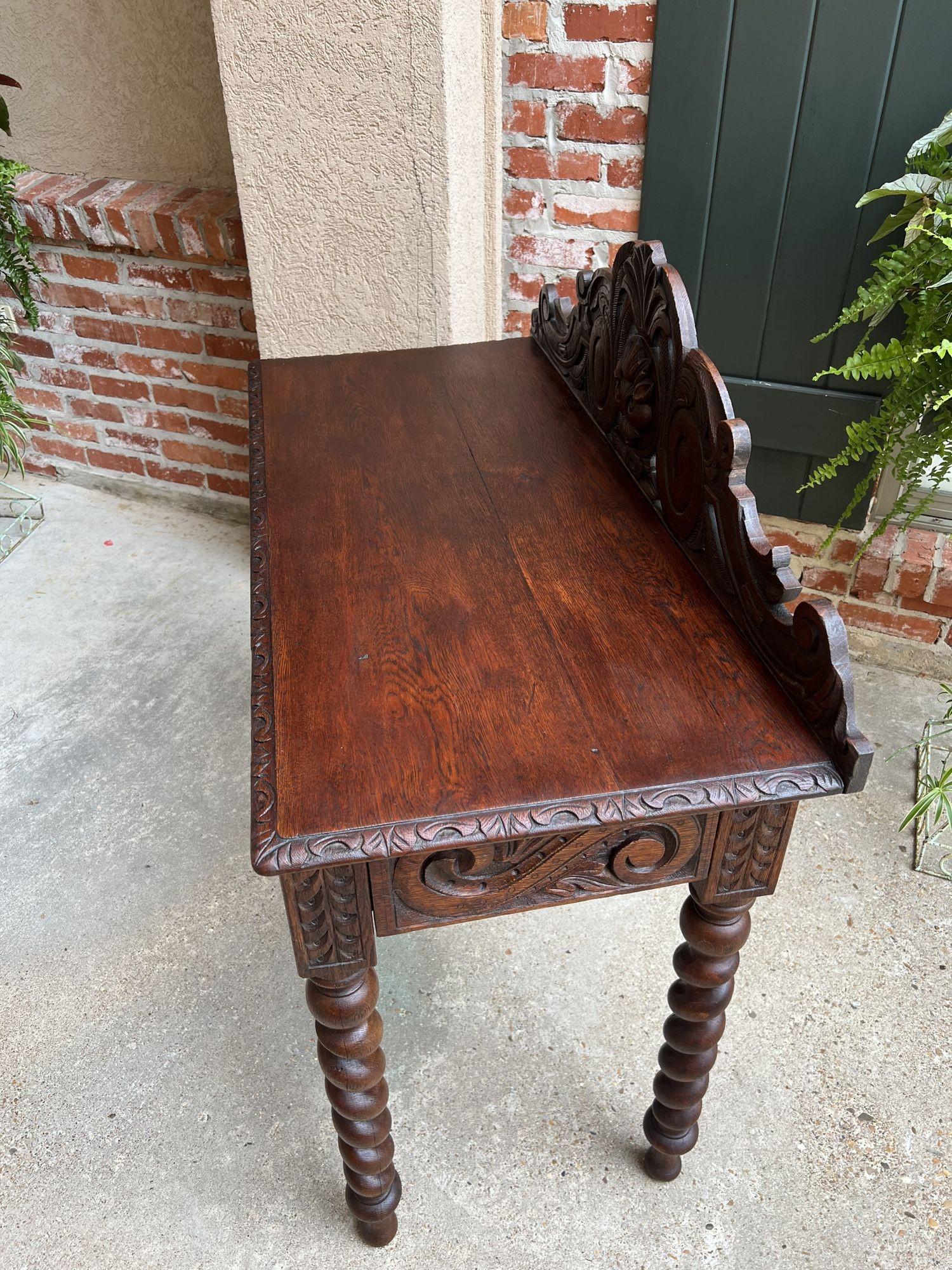 Hand-Carved 19th century English Console Foyer Sofa Table Barley Twist Carved Renaissance