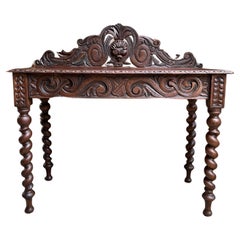 19th century English Console Foyer Sofa Table Barley Twist Carved Renaissance
