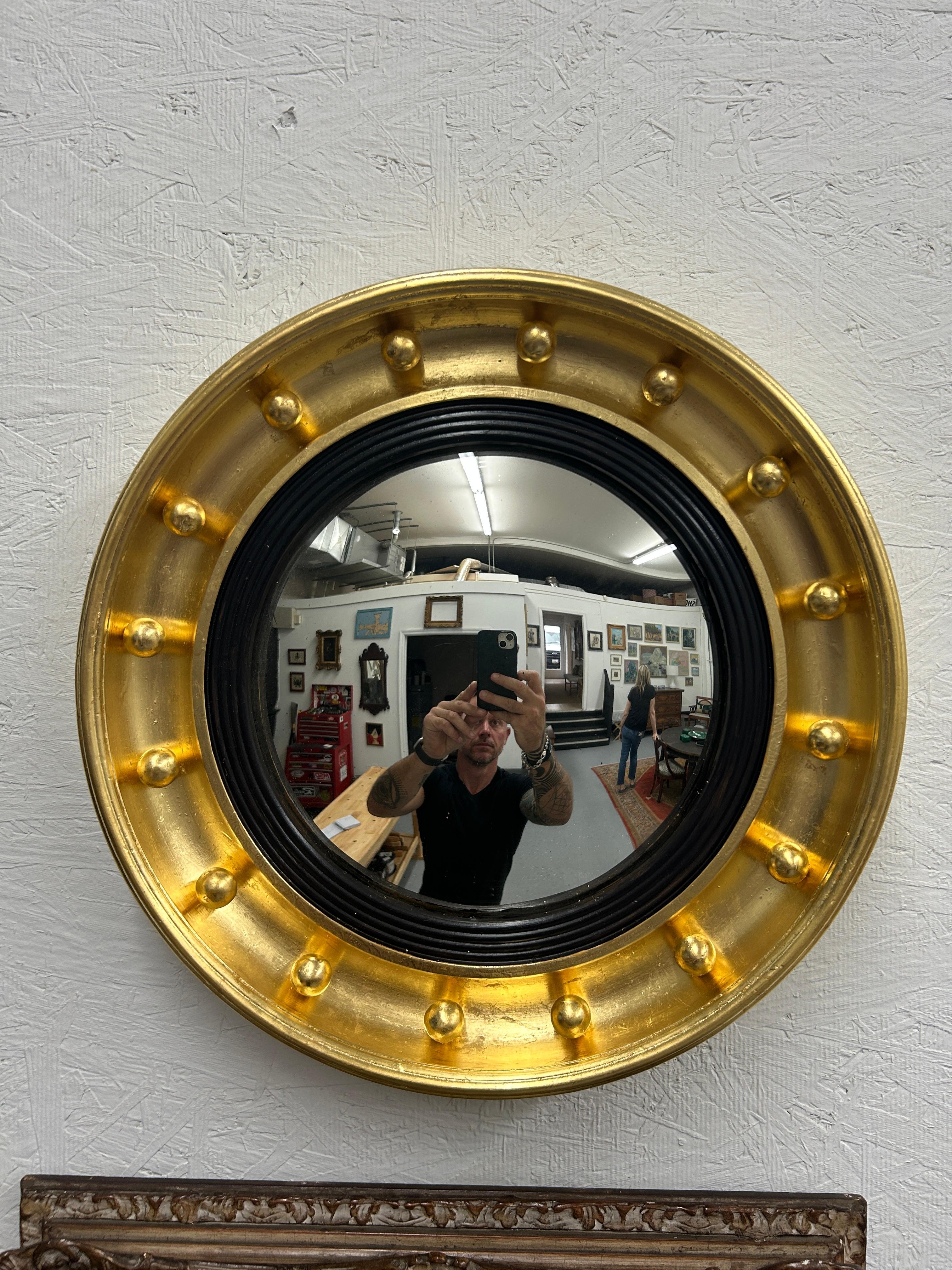 19th Century English Convex bullseye mirror in 23k gold leaf In Good Condition In Nashville, TN