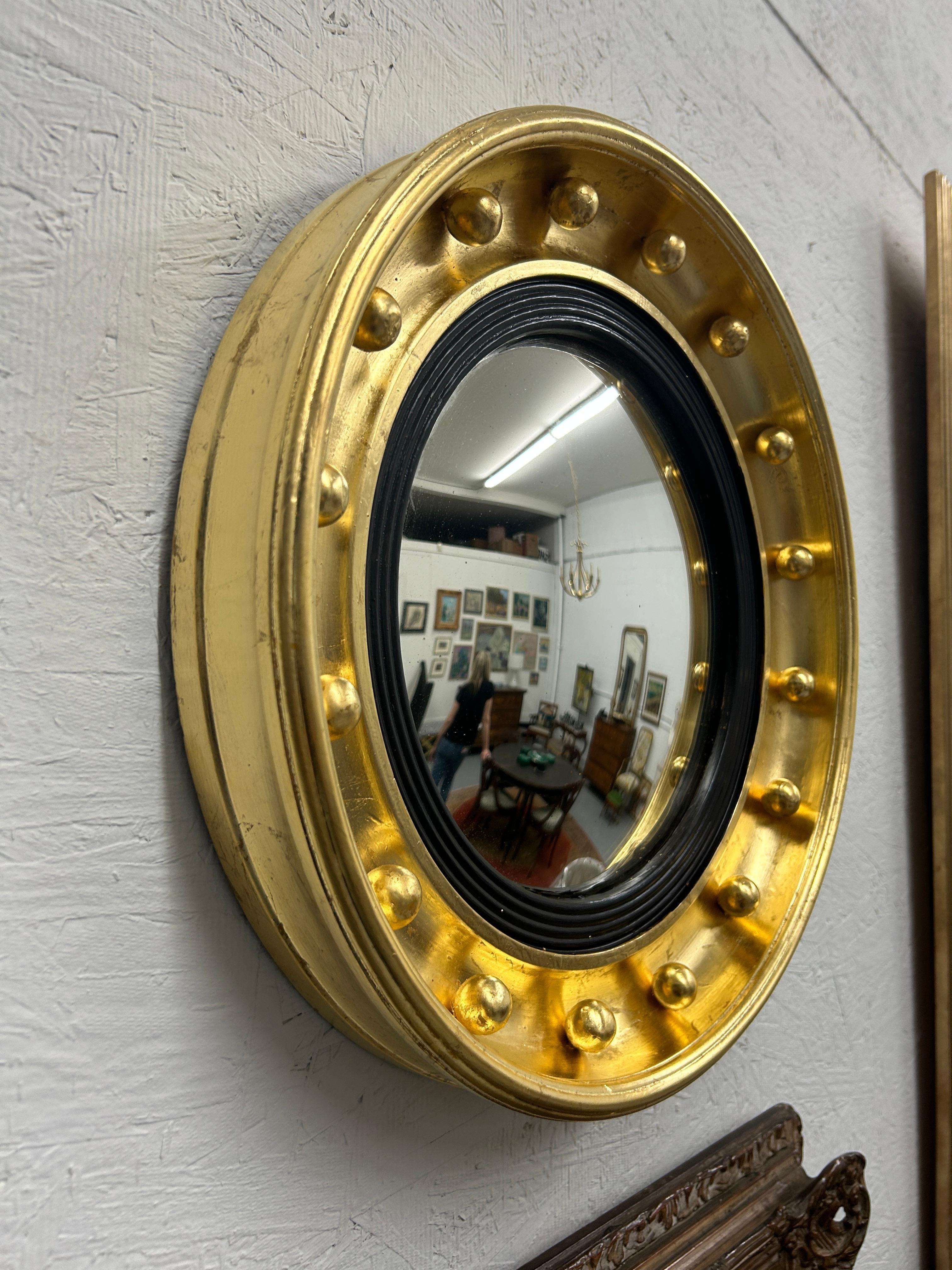 Gold Leaf 19th Century English Convex bullseye mirror in 23k gold leaf