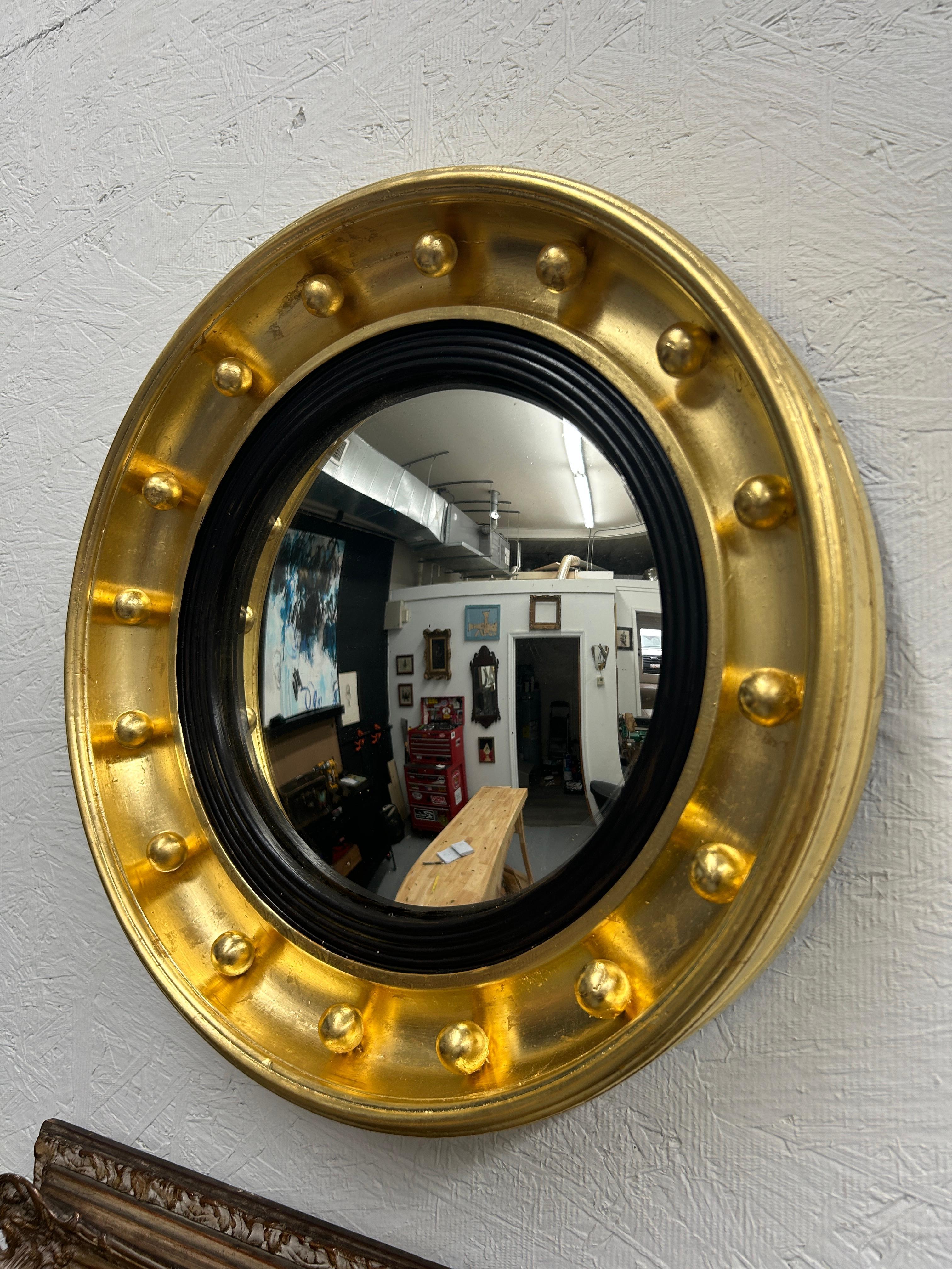 19th Century English Convex bullseye mirror in 23k gold leaf 1