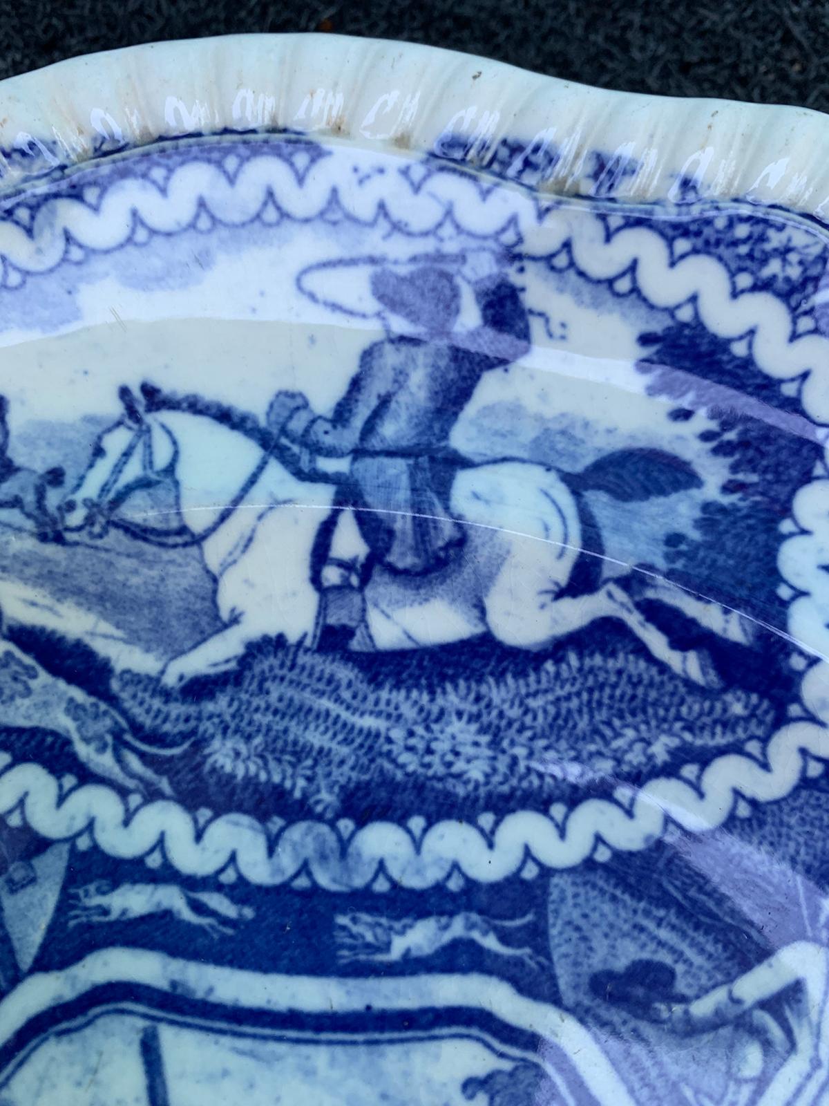 19th Century English Copeland Spode Blue & White Equestrian & Fox Hunting Plate 5